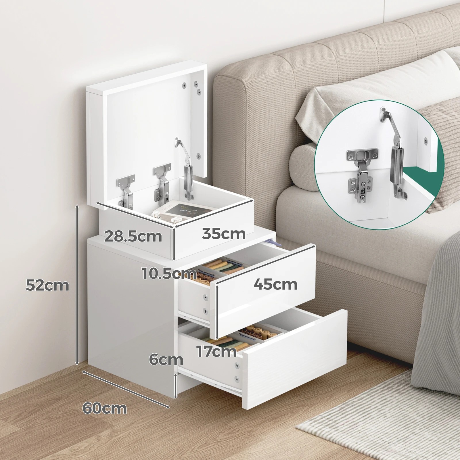 5 Alfordson Bedside Table RGB LED Nightstand 2 Drawers 4 Side High Gloss - White, 5 of 10