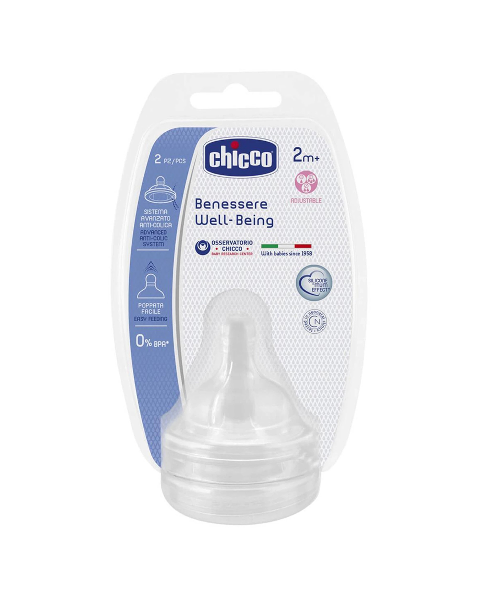 2 Chicco 2x 2pc Nursing Baby Well-Being Adjustable Flow Silicone Teat Feeding - Multi, 2 of 2