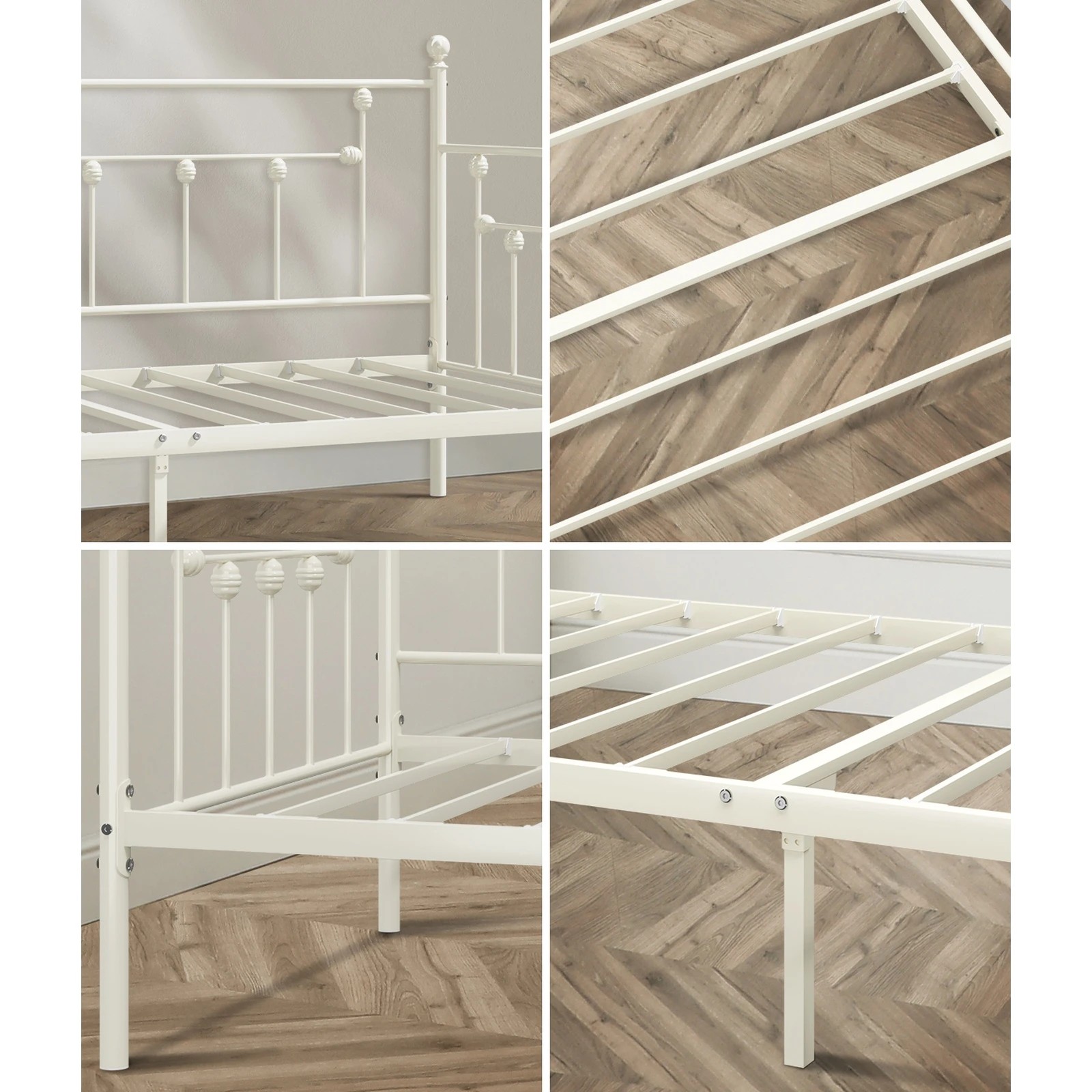 4 Oikiture Metal Daybed Frame Single Size Steel Slat Support Sofa Bed - Beige, 4 of 7