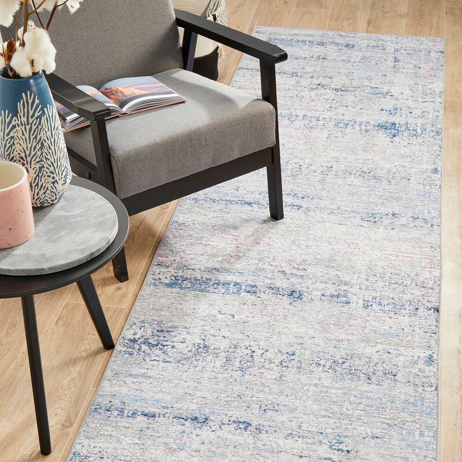 1 Common Ground Rugs Bazaar 144 400x80cm - Large Runner Rug - Blue, 1 of 8
