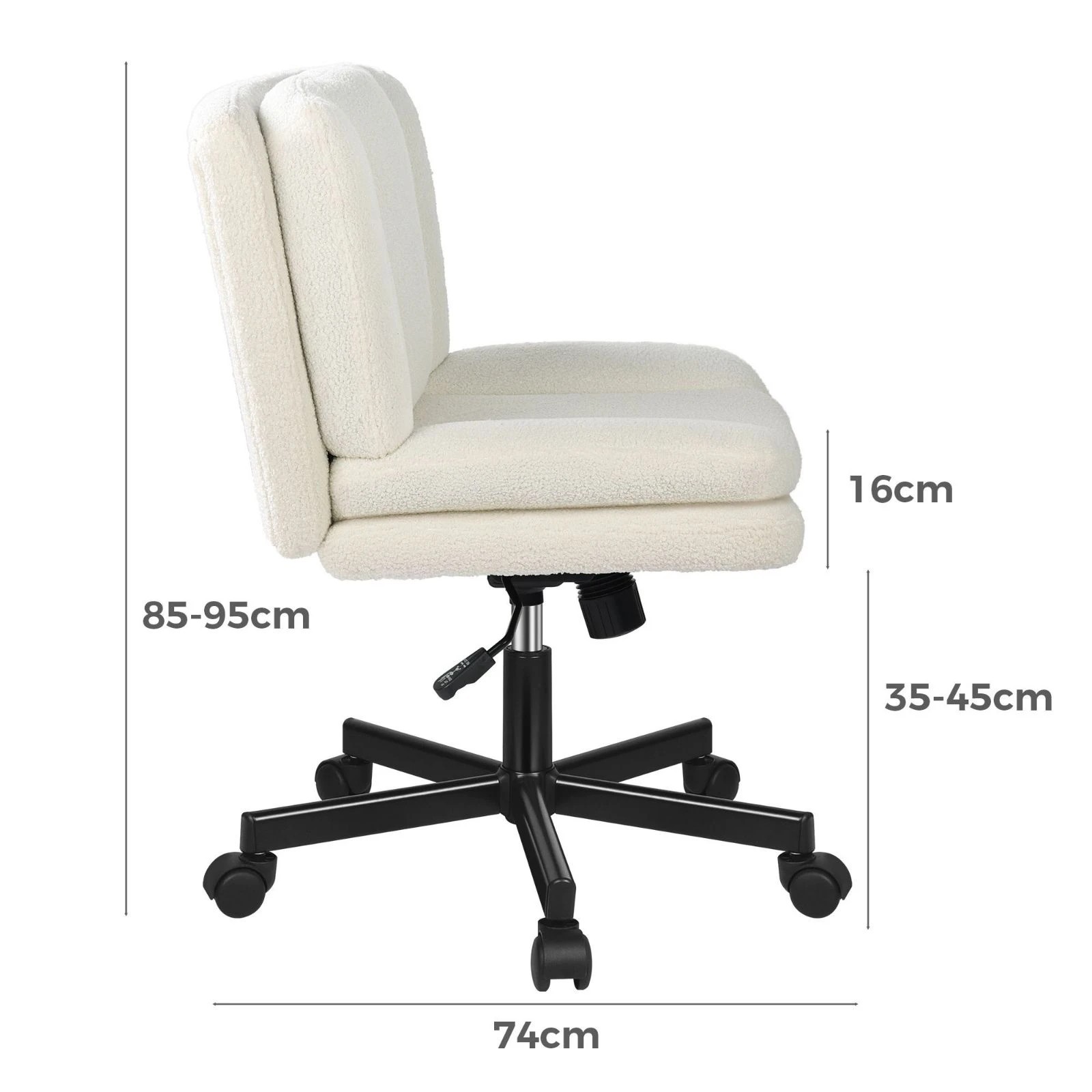 8 Alfordson Armless Office Desk Chair Mid Back Wide Seat w/ Wheels Boucle - White, 8 of 10