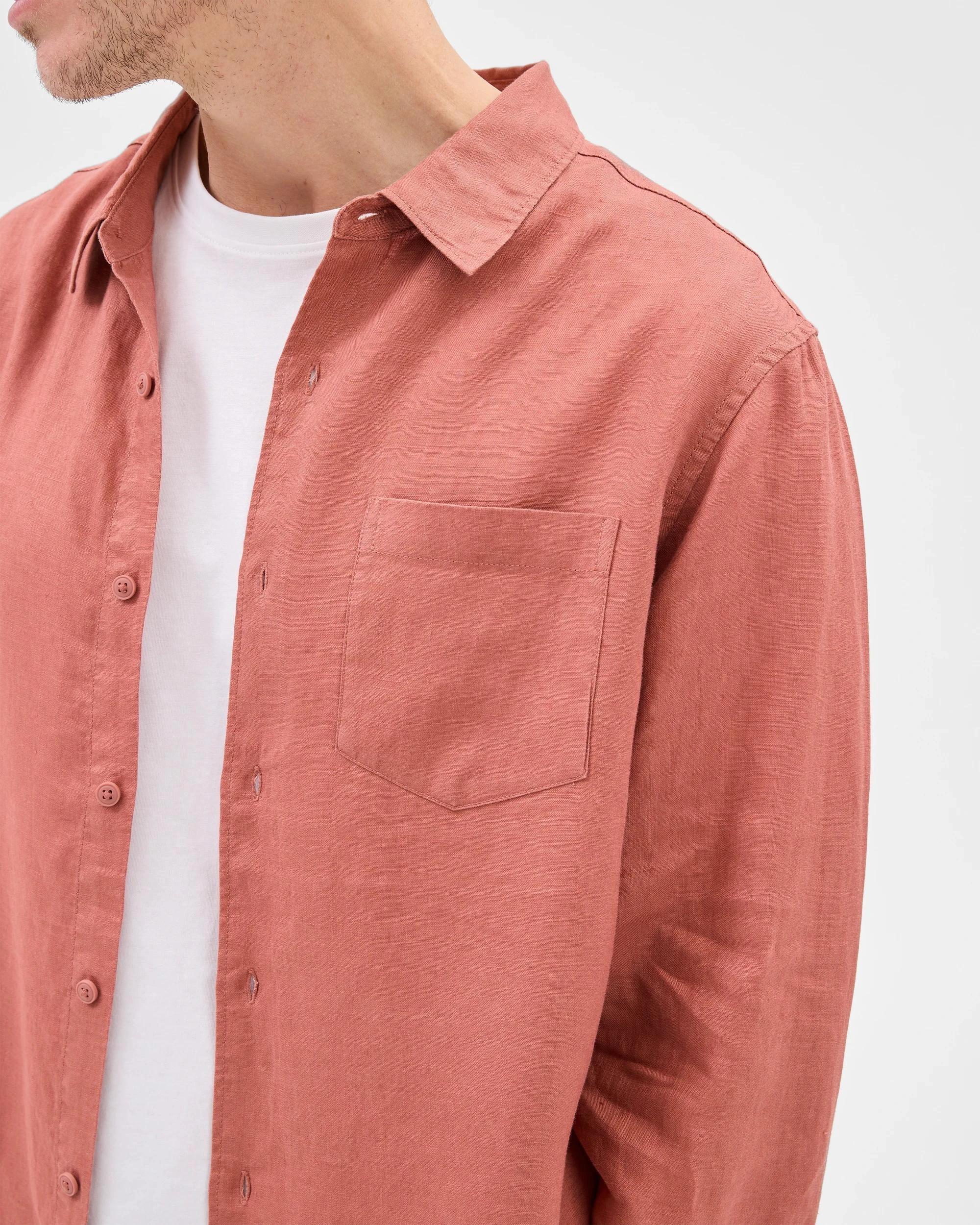 5 Target European Linen Long Sleeve Shirt BRICK, 5 of 8