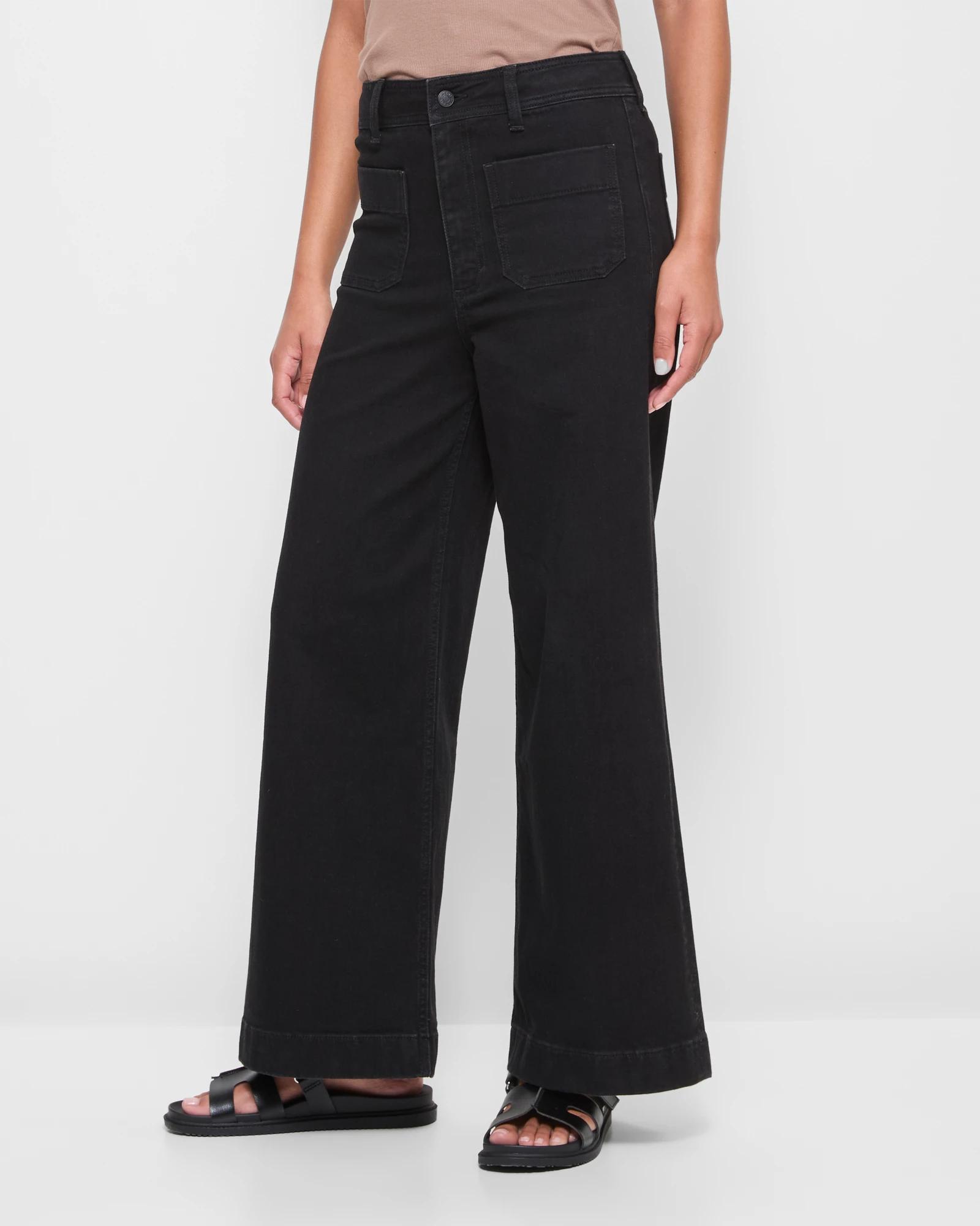 3 Target Mila Wide Leg High Rise Full Length Flat Front Denim Jeans BLACK, 3 of 5