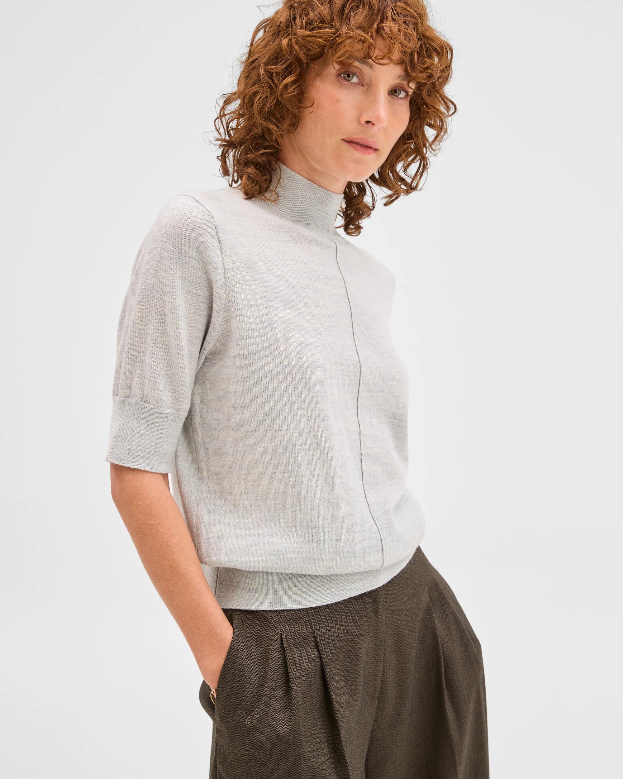 4 Preview Merino Wool Mock Neck Stitch Detail Top STEEL GREY, 4 of 6