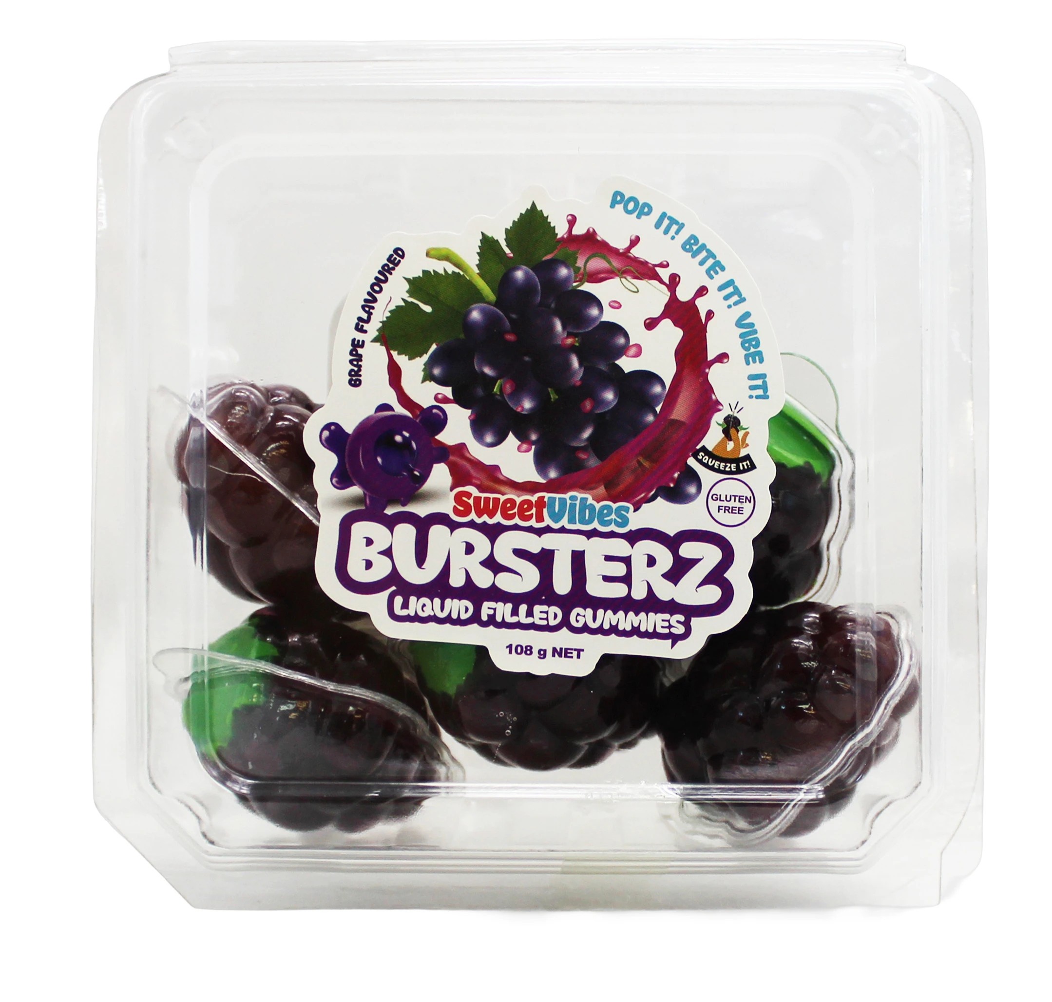 1 SweetVibes Bursterz Liquid Filled Gummies 108g - Grape, 1 of 2
