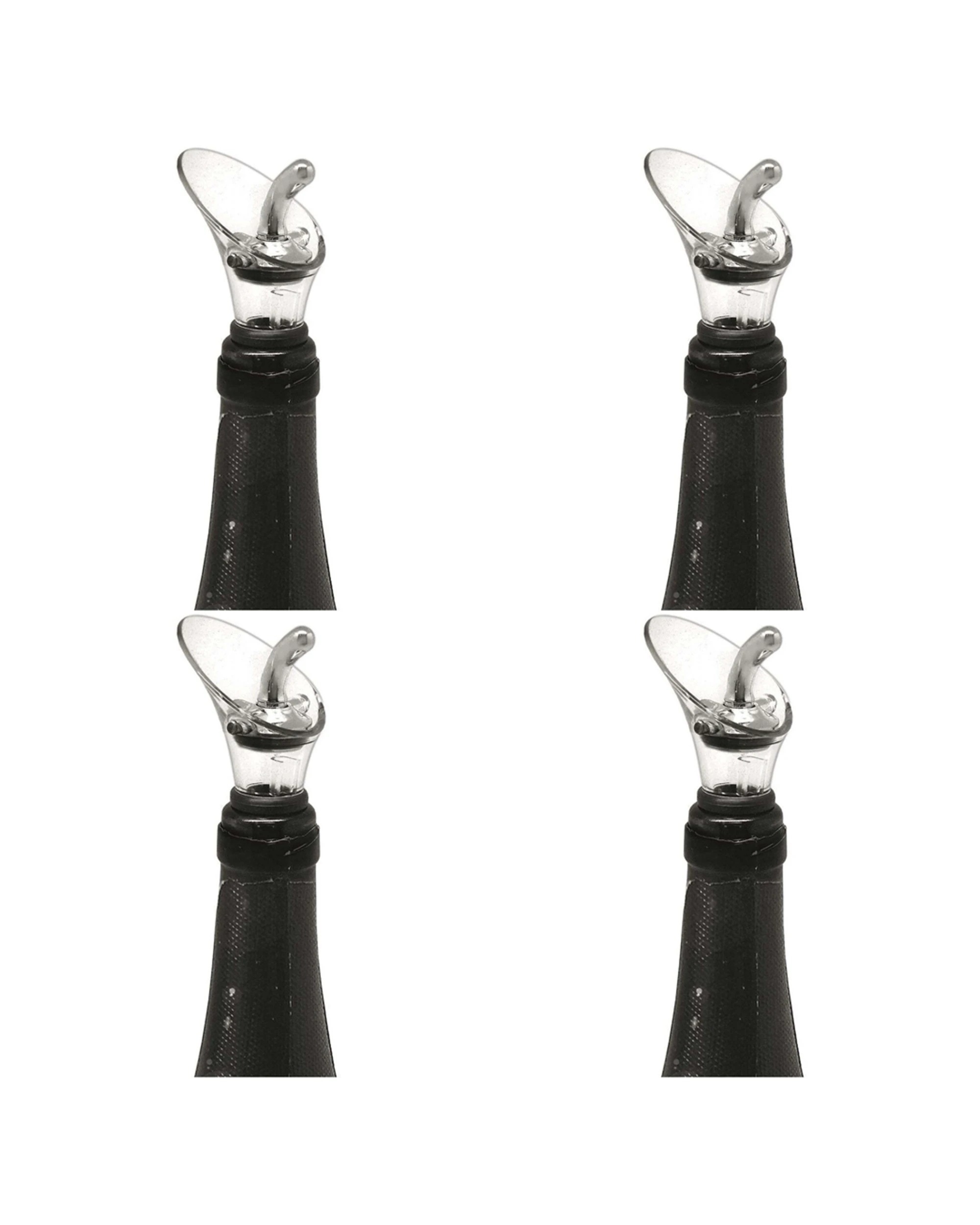 1 Vin Bouquet 4PK Bottle Pourer Stopper Sealer Fits Most Standard Bottles - Clear, 1 of 1