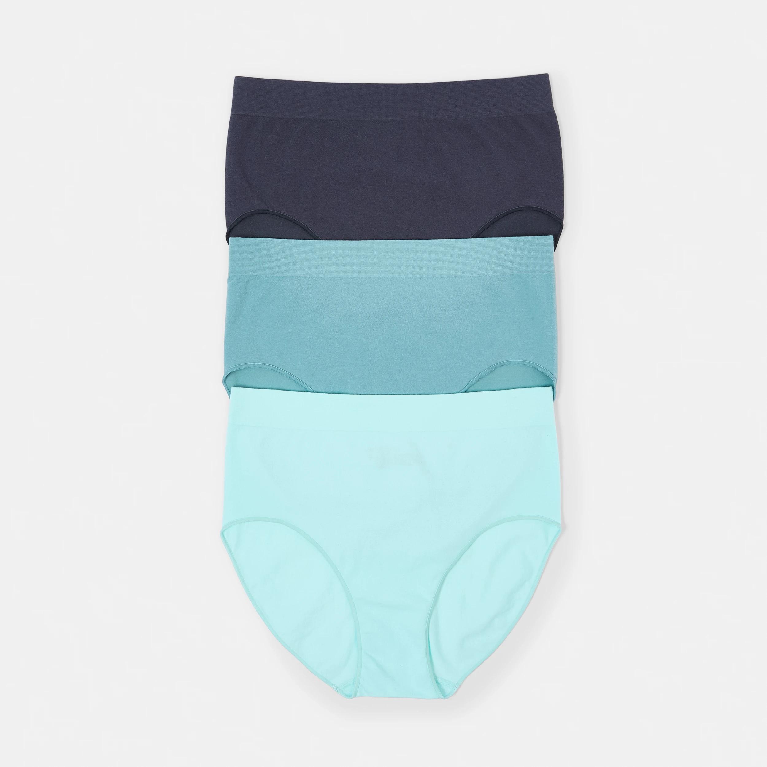 1 3 Pack Seamfree Cotton Full Briefs WASHED SLATE, SEAGRASS BLUE, BRIGHT TURQUOISE, 1 of 8