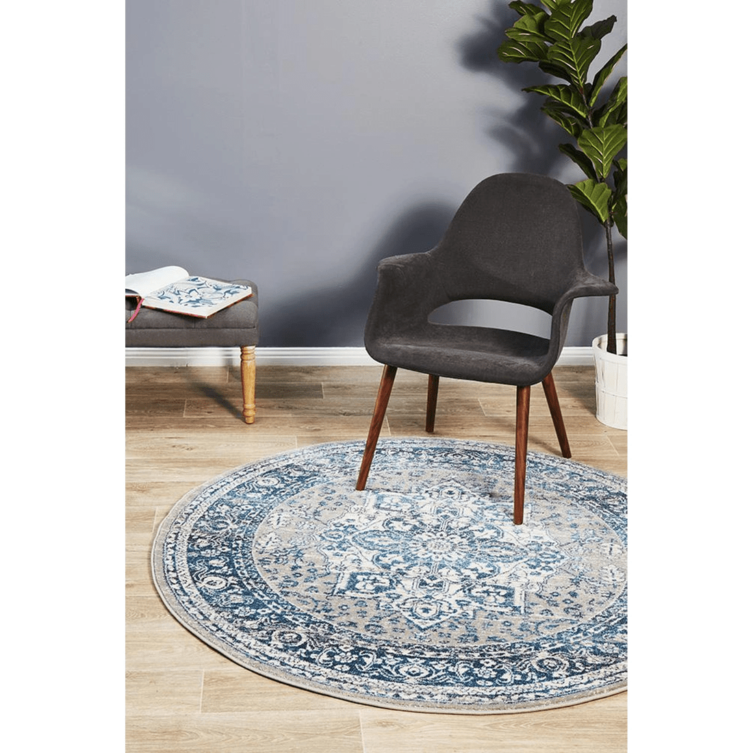 2 Rug Culture Babylon 207 Blue Round Rug - 150 cm, Polypropylene, Power-loomed, 10 mm Pile - Assorted, 2 of 7