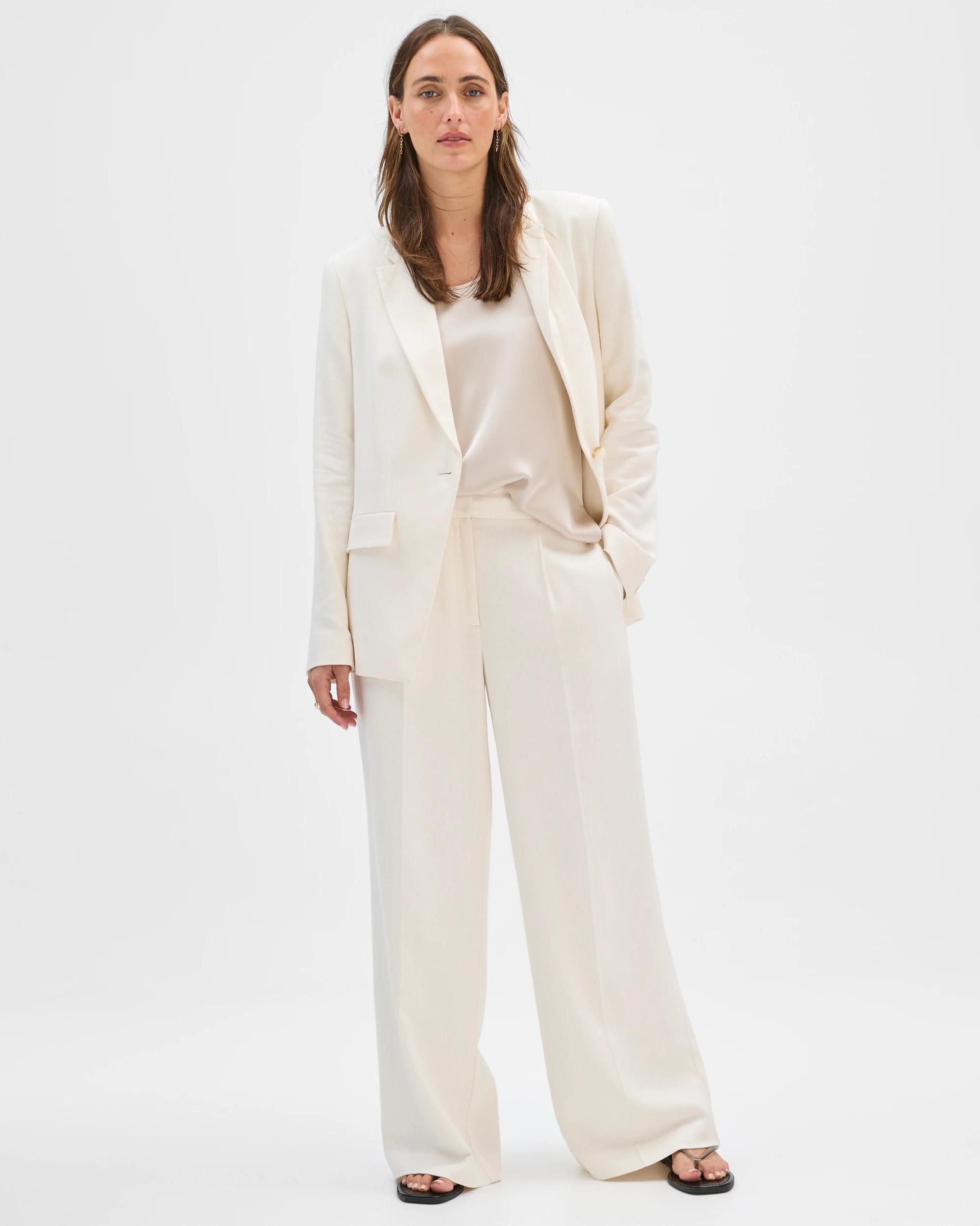 1 Preview European Linen Blend Tailored Wide Leg Pants CLOUD DANCER, 1 of 7