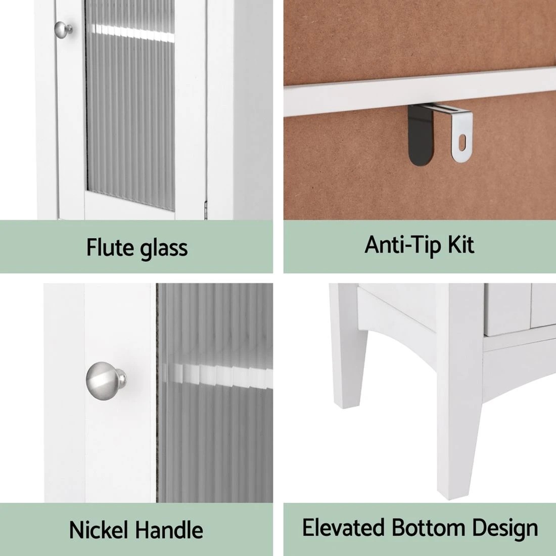 8 Artiss Bathroom Storage Cabinet 160cm Tall Slim Floor Cupboard Toilet Glass Door - White, 8 of 8