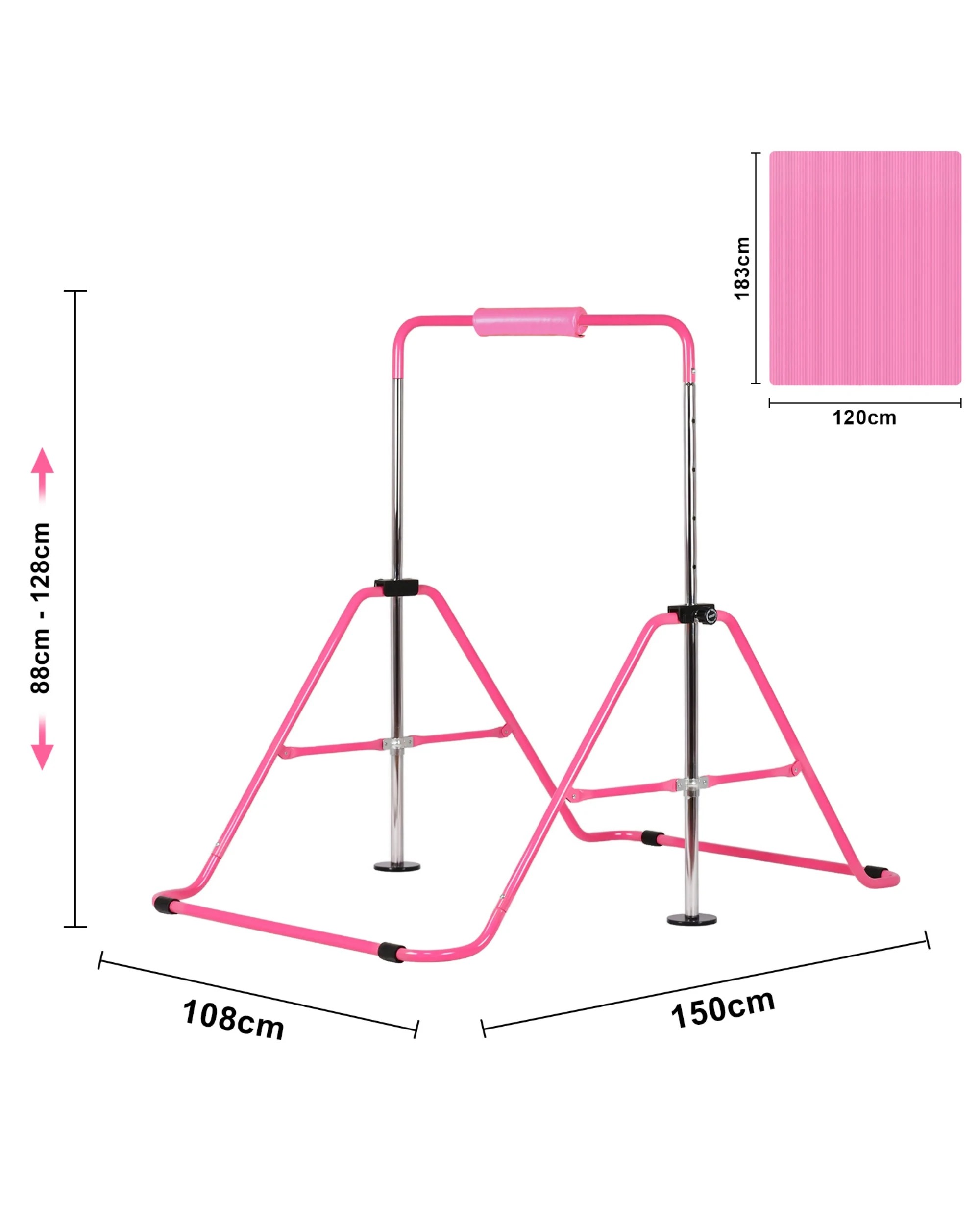2 Advwin Adjustable Height Gymnastics Bar with Mat & Rings & Swing Pink, 2 of 5