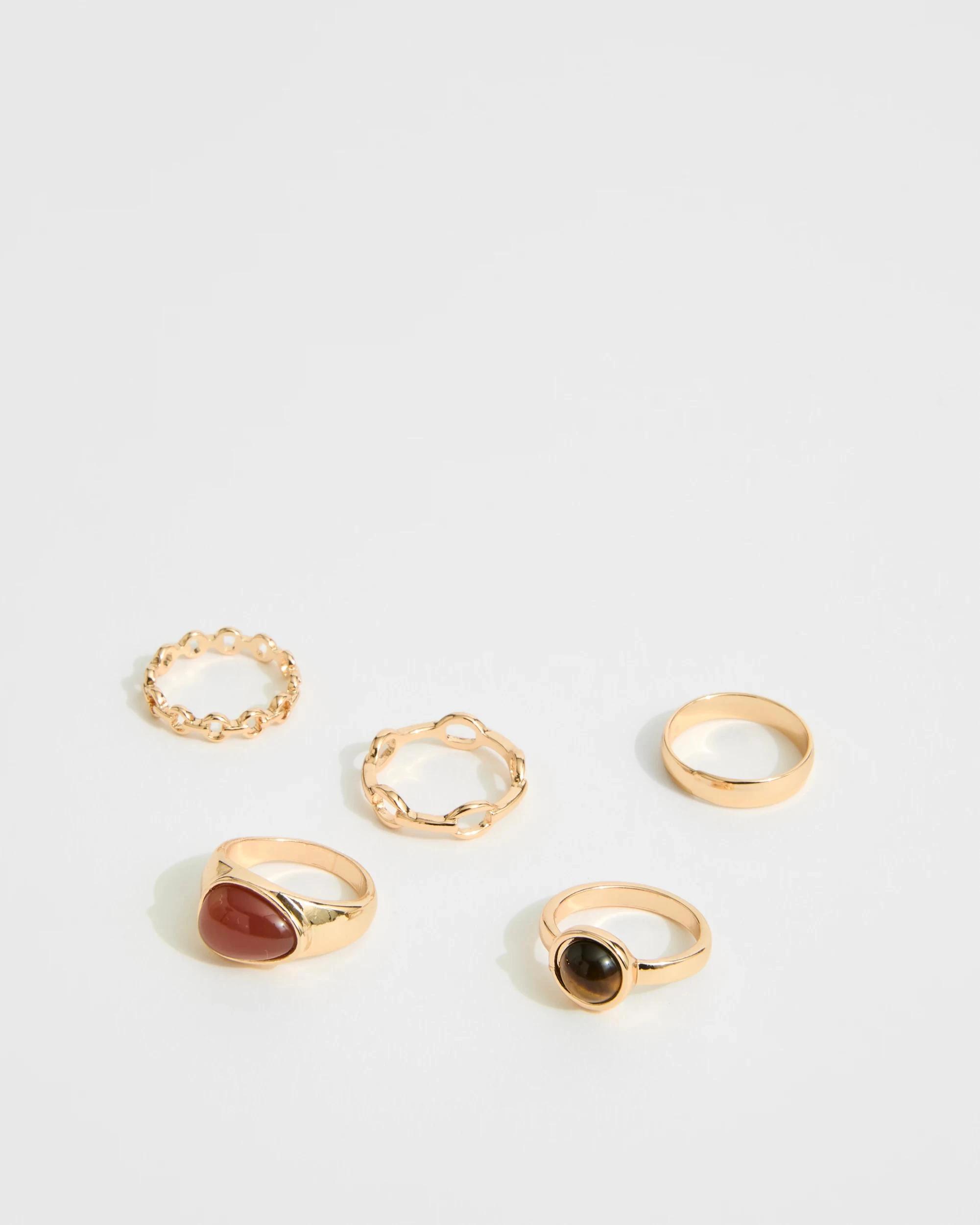 1 Target Woman 5 Pack Gem Statement Ring Set GOLD LOOK, 1 of 1