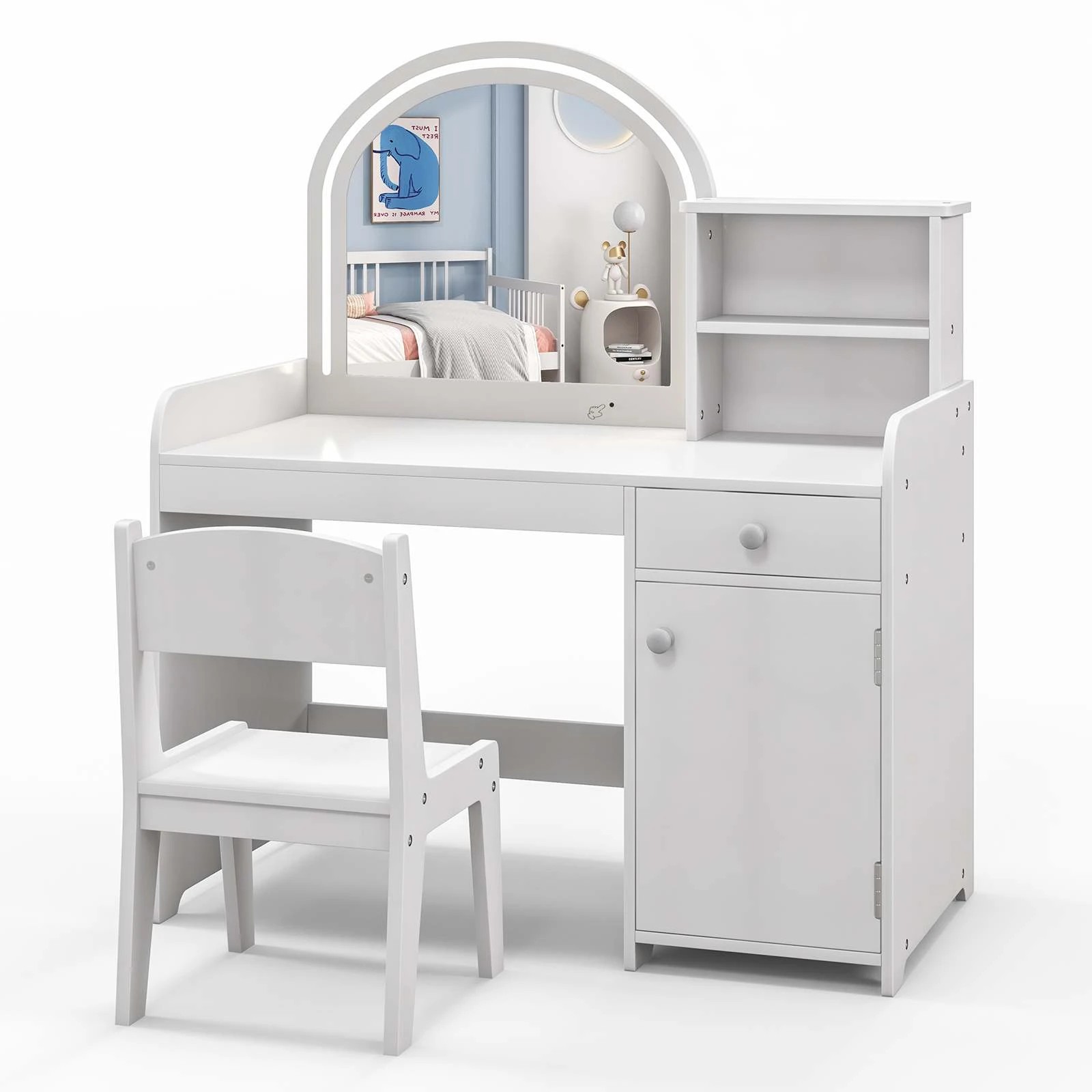 1 Costway Vanity Dressing Playset Pretend Makeup Table & Chair, 1 of 4