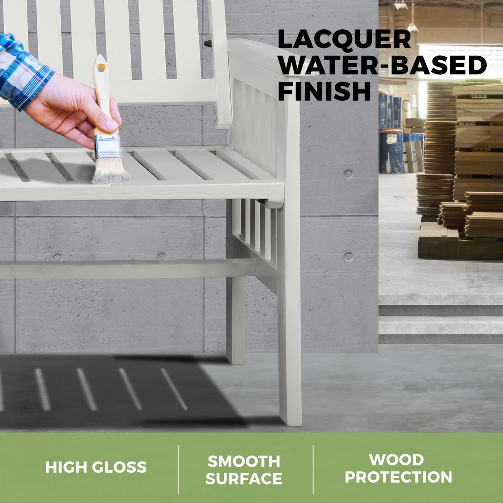 6 Livsip Garden Bench Wooden Outdoor Table & Chair Set - White, 6 of 10