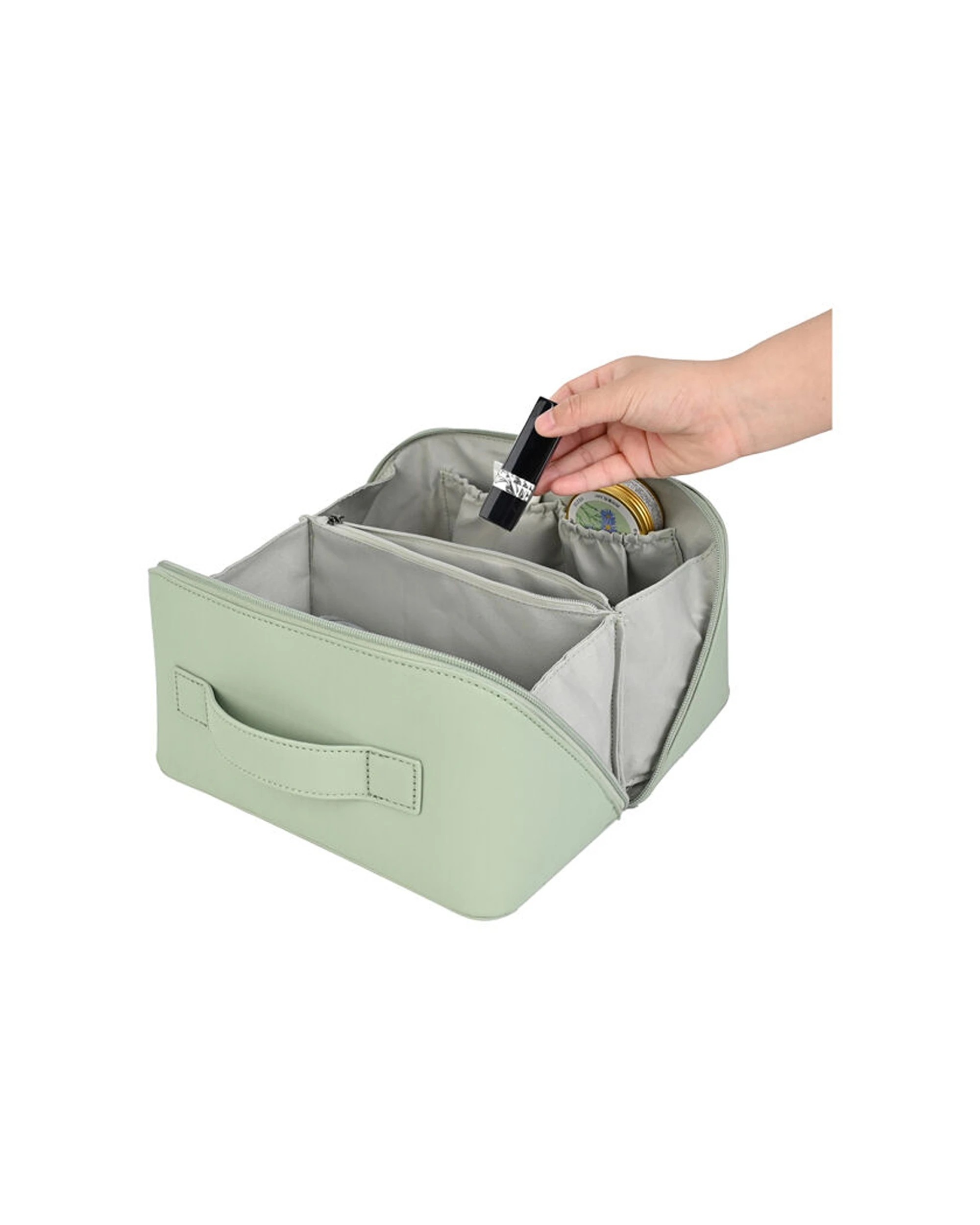 7 Kate Hill Travelling Make Up Cosmetic Bag Case Compact Organised 24x14.5x14.5cm Pistachio - Green, 7 of 7