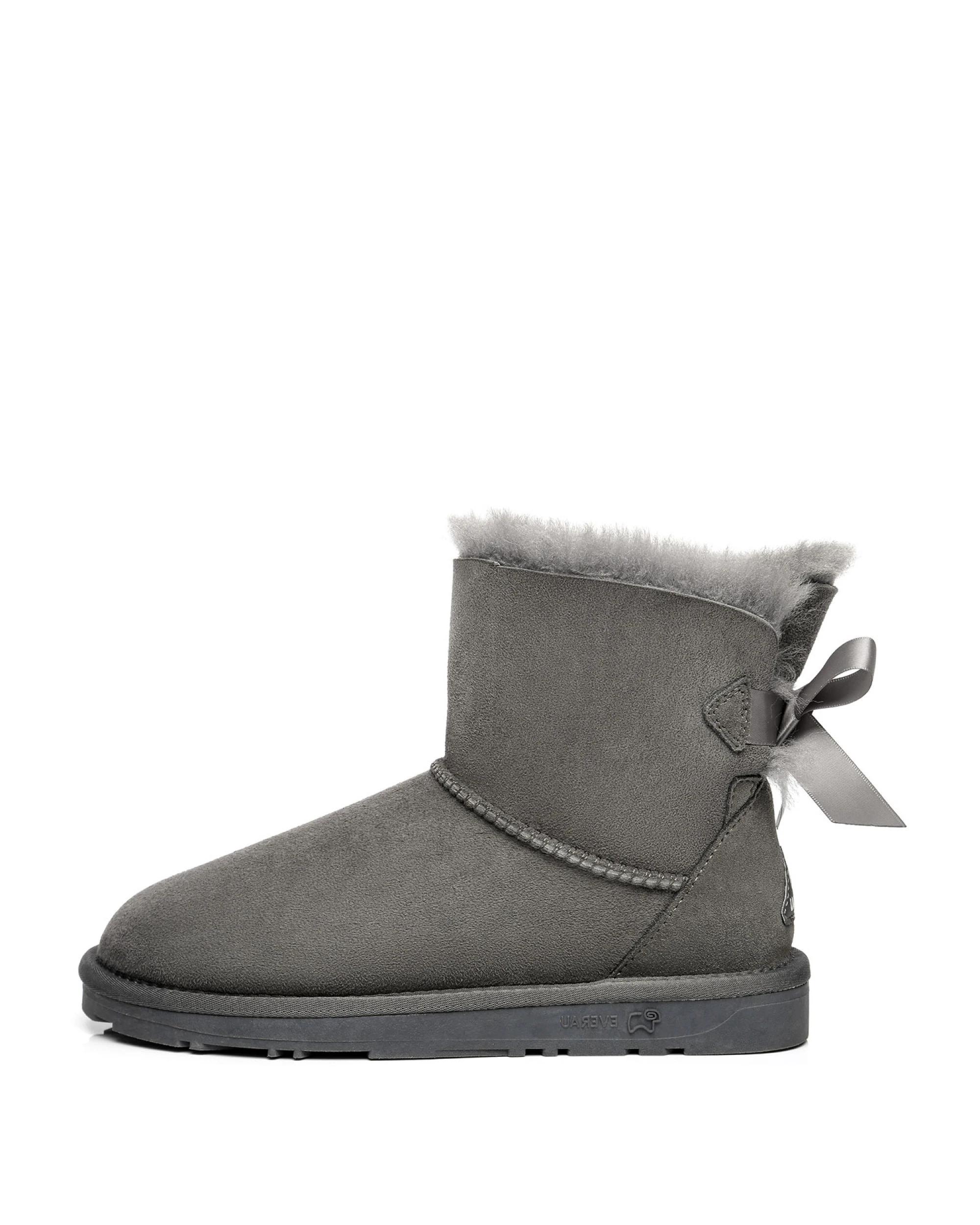 4 Everau Womens Mini Back Bow UGG Boots GREY, 4 of 5