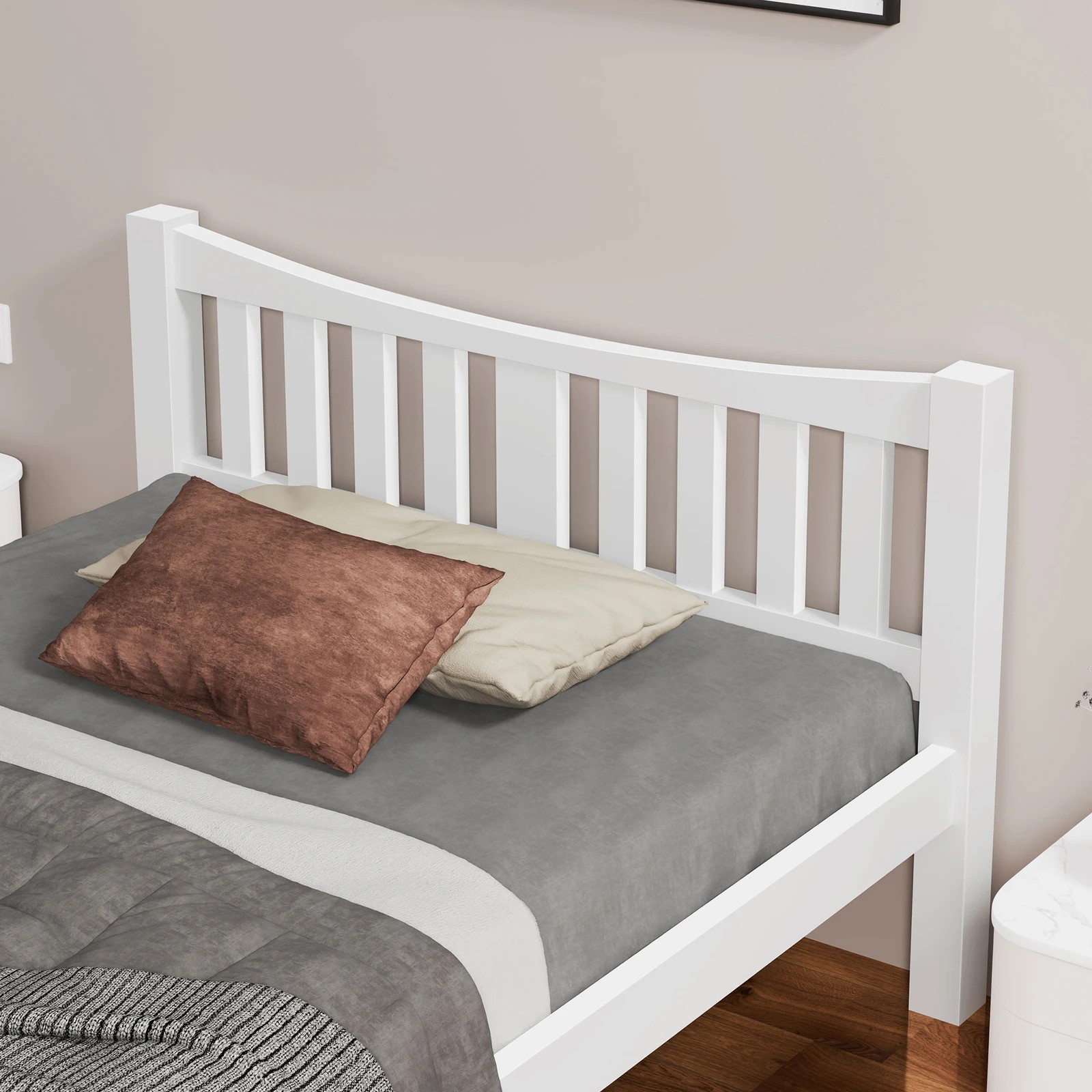4 Alfordson Bed Frame Wooden Single Size Solid Pine Timber Base Cambrie - White, 4 of 10