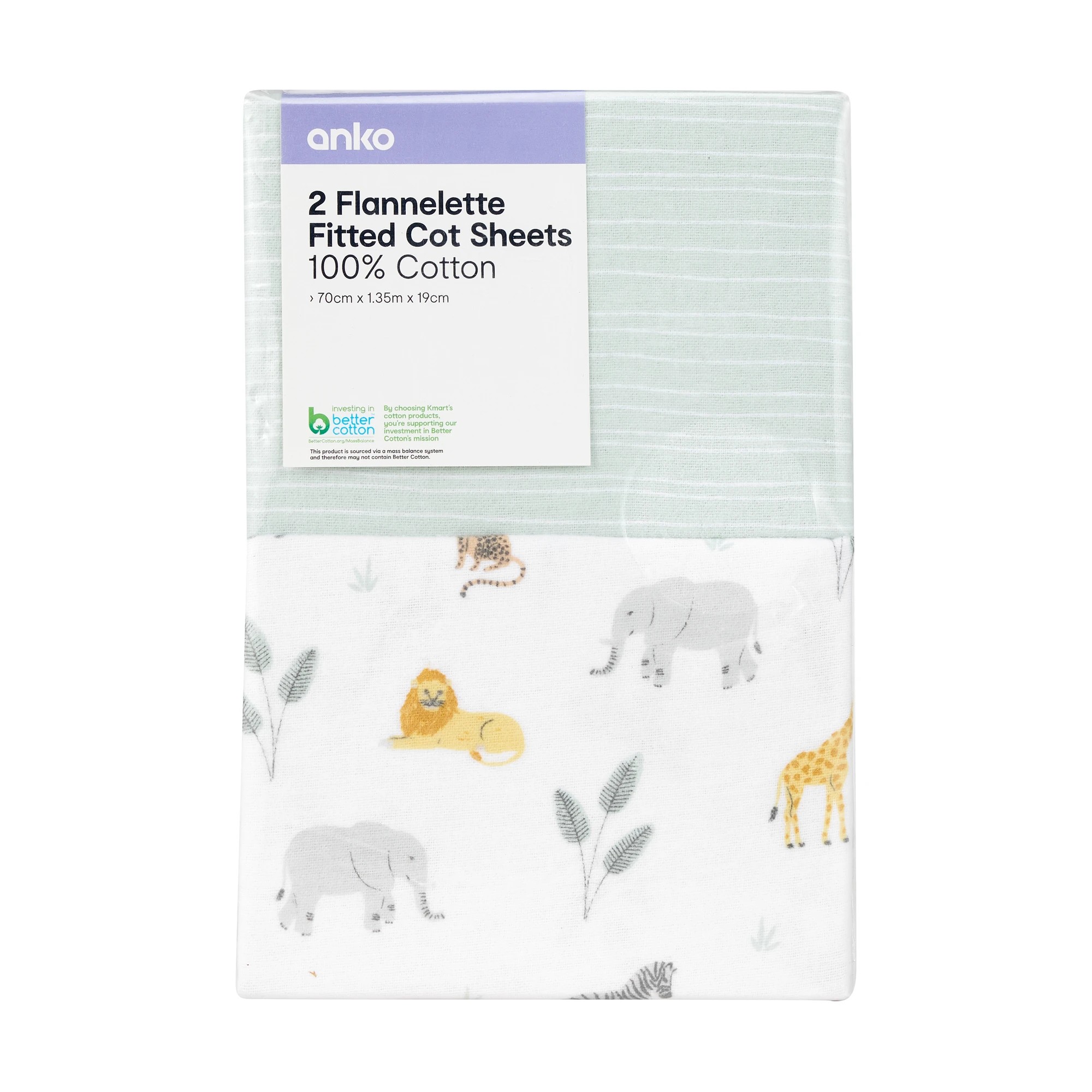 6 2 Pack Flannelette Cotton Fitted Cot Sheets - Safari and Wave Stripe, 6 of 6