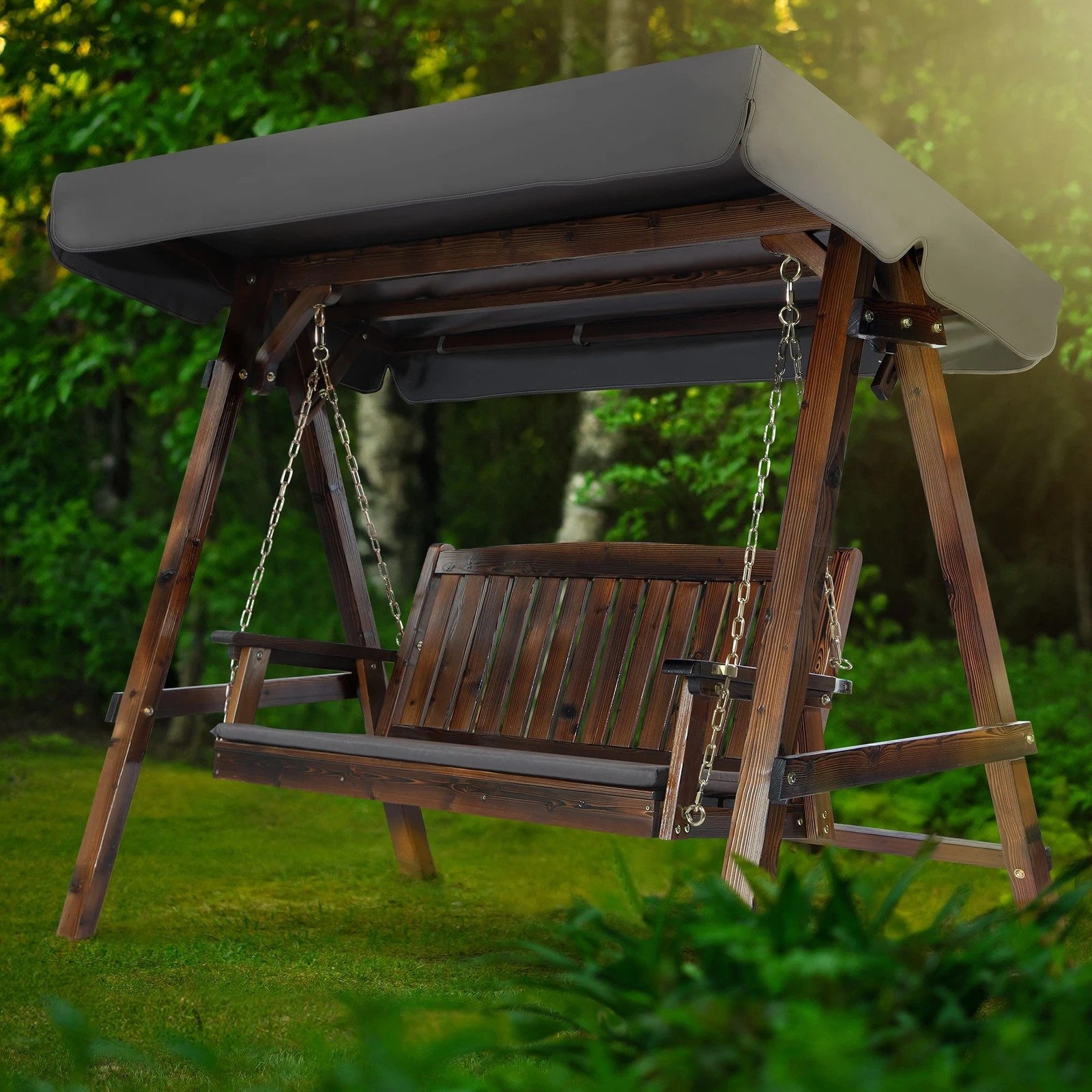 3 Alfordson Swing Chair Outdoor Furniture Wooden Garden Patio Canopy XL - Charcoal, 3 of 10