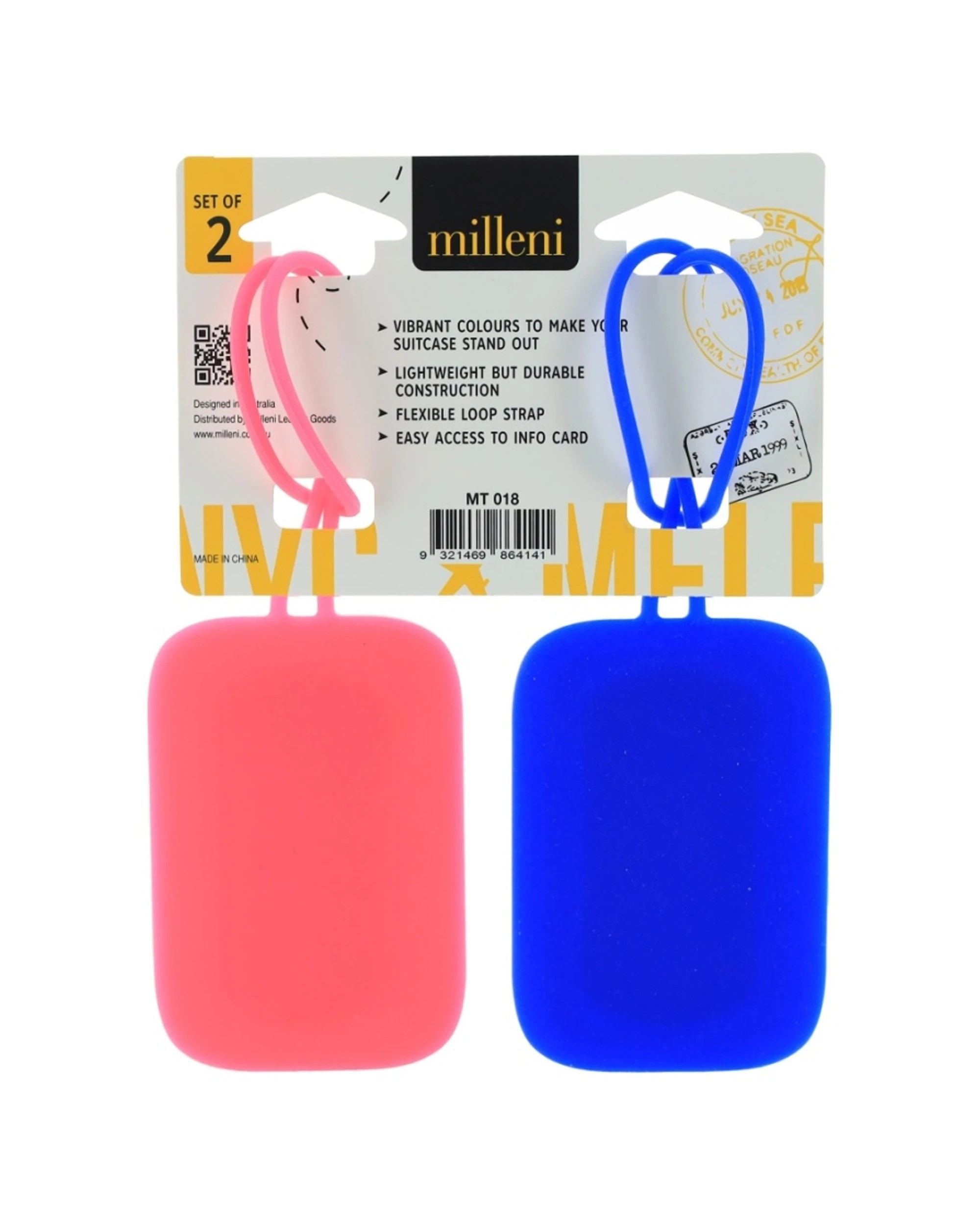 2 Milleni 2pc Vibrant Travel Luggage Suitcase Tags Name Address 9cm - Multi, 2 of 5