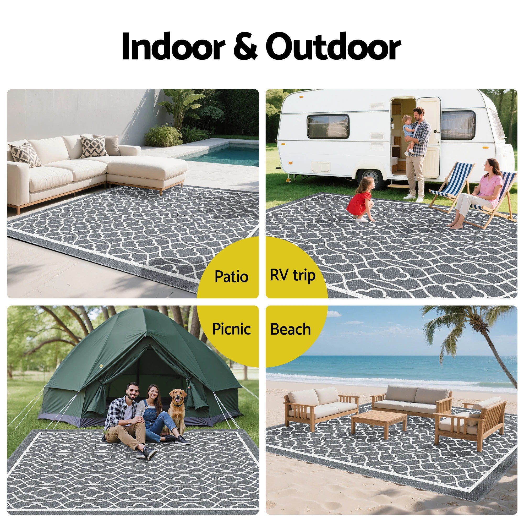 6 Gardeon Outdoor Rugs 274x366cm Large Carpet Reversible Area Mat PP Dual-Sided Patio Rug - Grey, 6 of 7