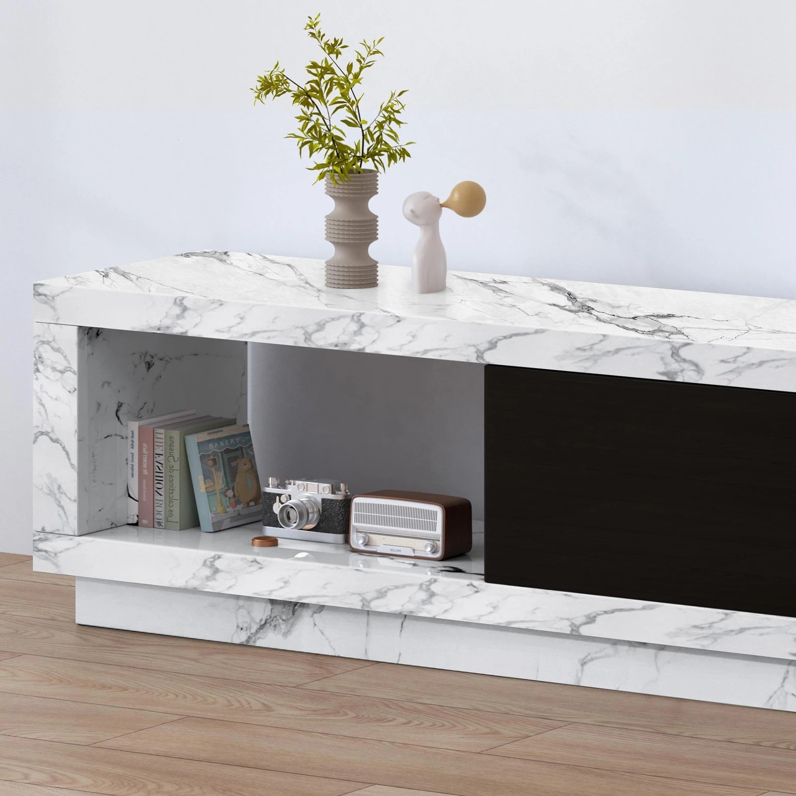 3 Alfordson 190-280cm Extendable Entertainment Unit TV Stand Cabinet Drawer - Marble Black, 3 of 9