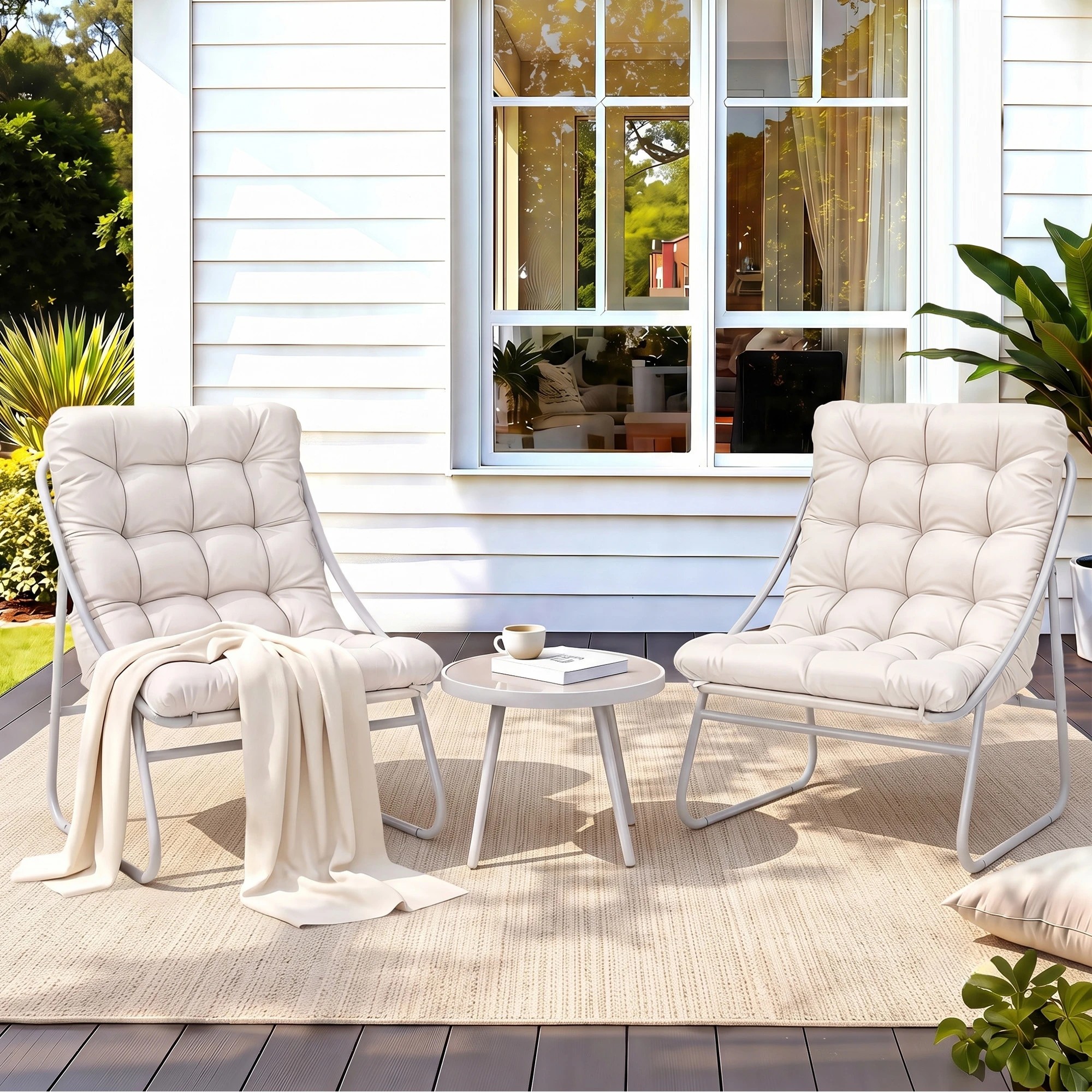 3 Gardeon 3PC Outdoor Bistro Set Patio Furniture Table and Chairs Steel Dining Chair - Beige, 3 of 7