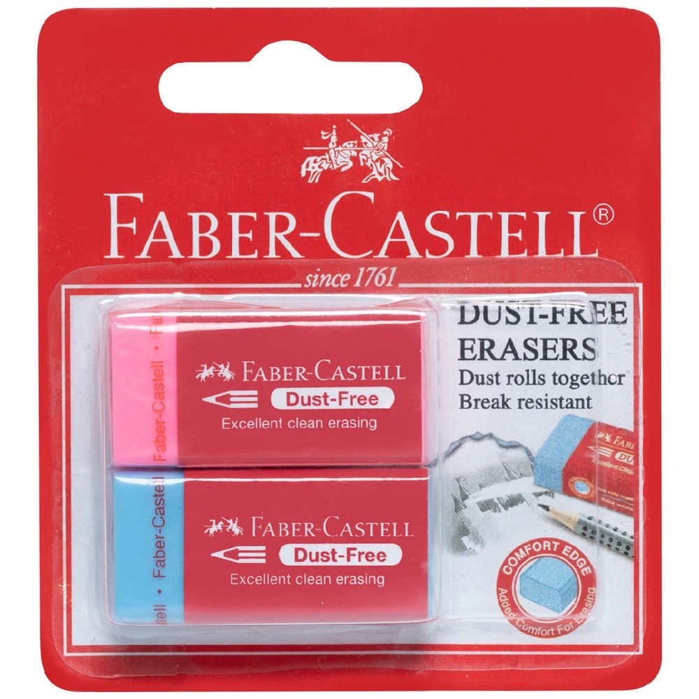 1 Faber Castell Dust-Free Eraser 2 Pack Blue/Pink, 1 of 2