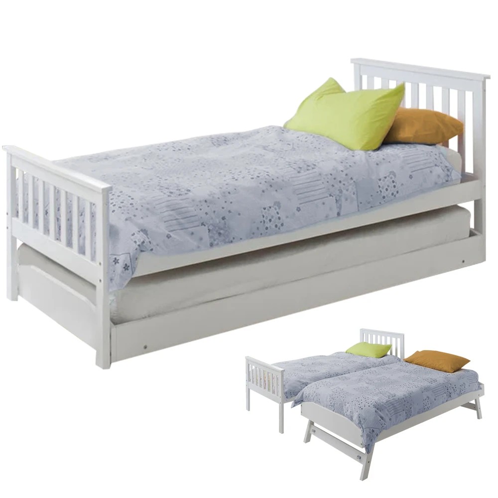 1 Kingston Slumber Kids Single Bed Frame with Pop Up Trundle - White, 1 of 1