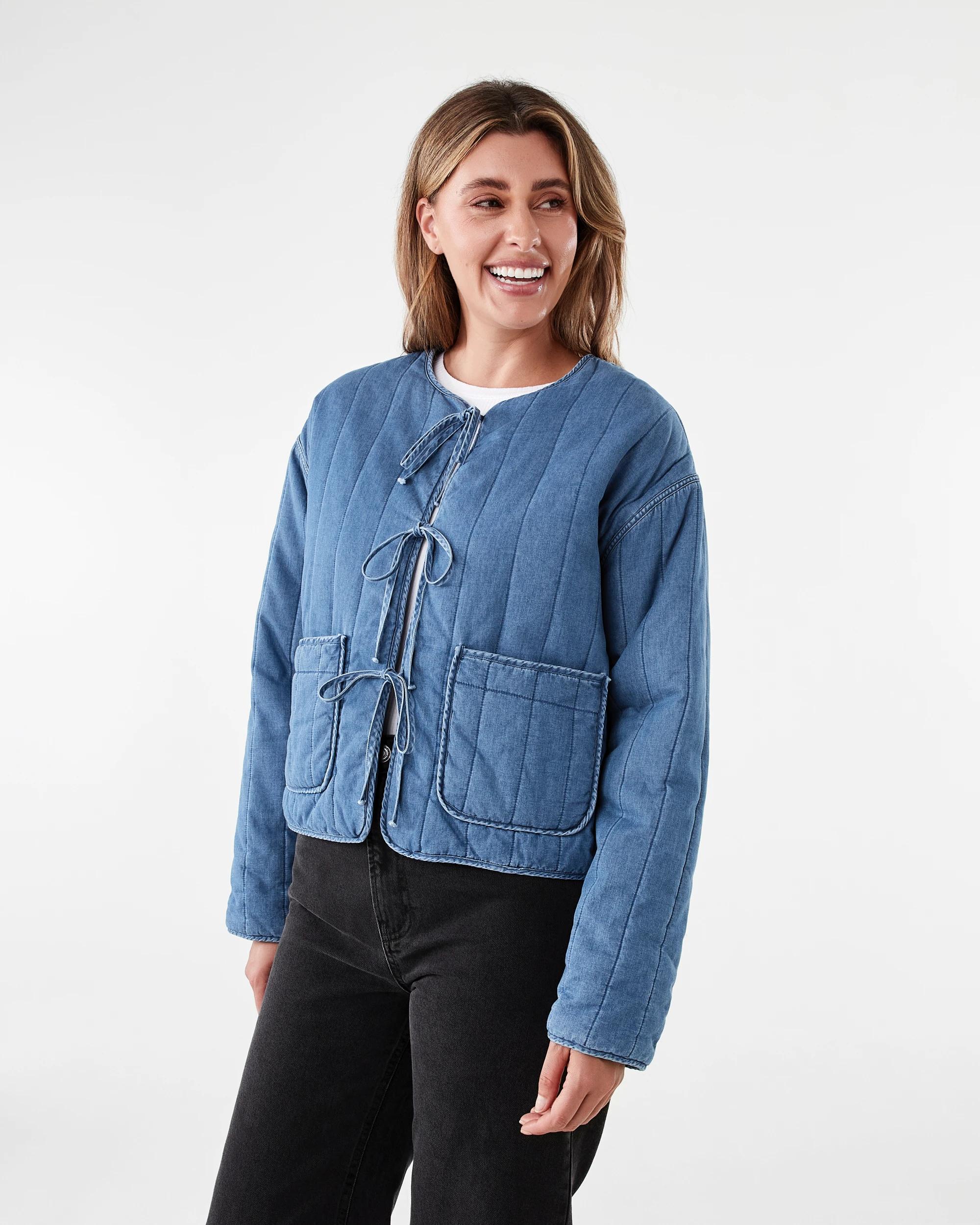 3 Chambray Quilted Tie Shacket Blu M Wsh, 3 of 7