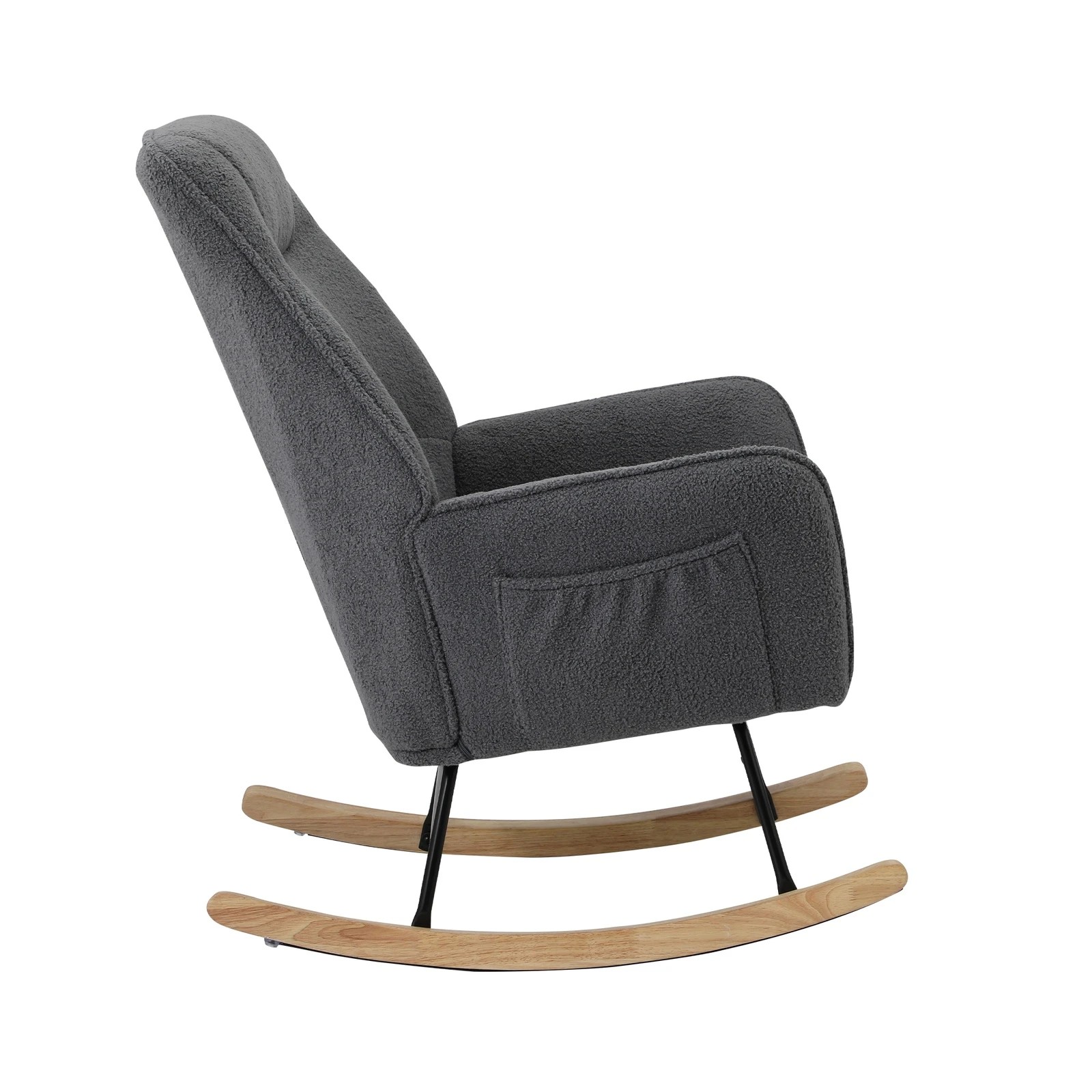 8 Oikiture Rocking Chair Nursing Armchair Sherpa Accent Chairs Upholstered - Grey, 8 of 10