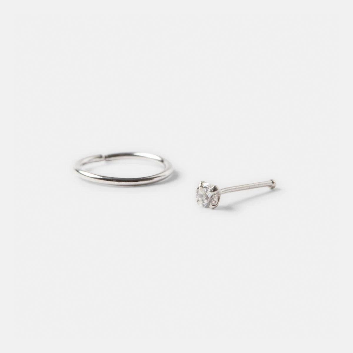2 Sterling Silver Stud and Nose Ring - Silver Tone Silver, 2 of 3
