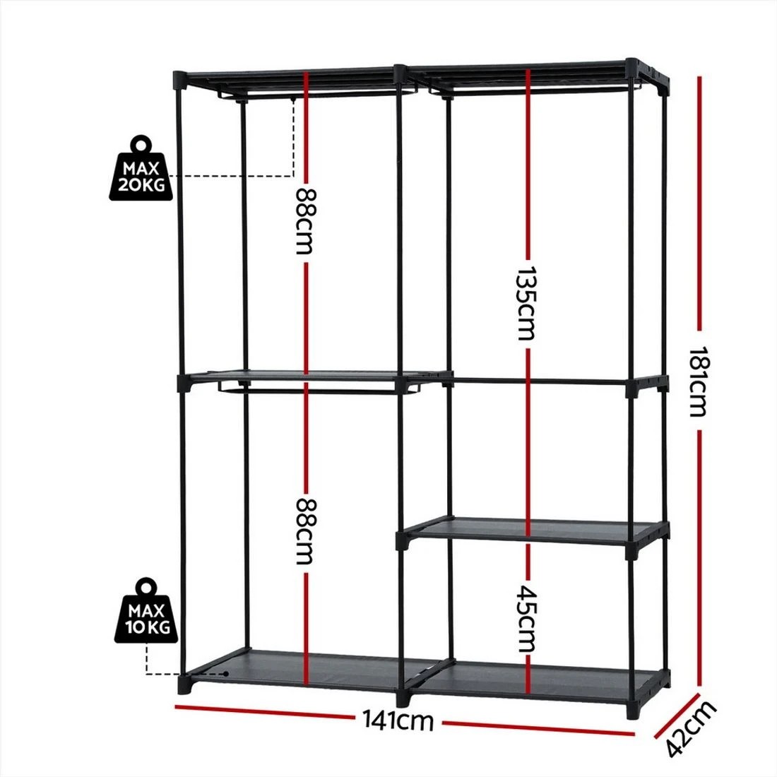 1 Artiss Wardrobe Clothes Rack Closet 181cm - Black, 1 of 6