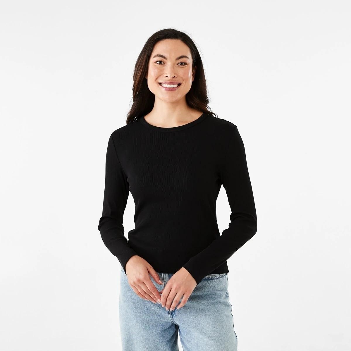 2 Long Sleeve Rib Crew T-shirt Black, 2 of 6