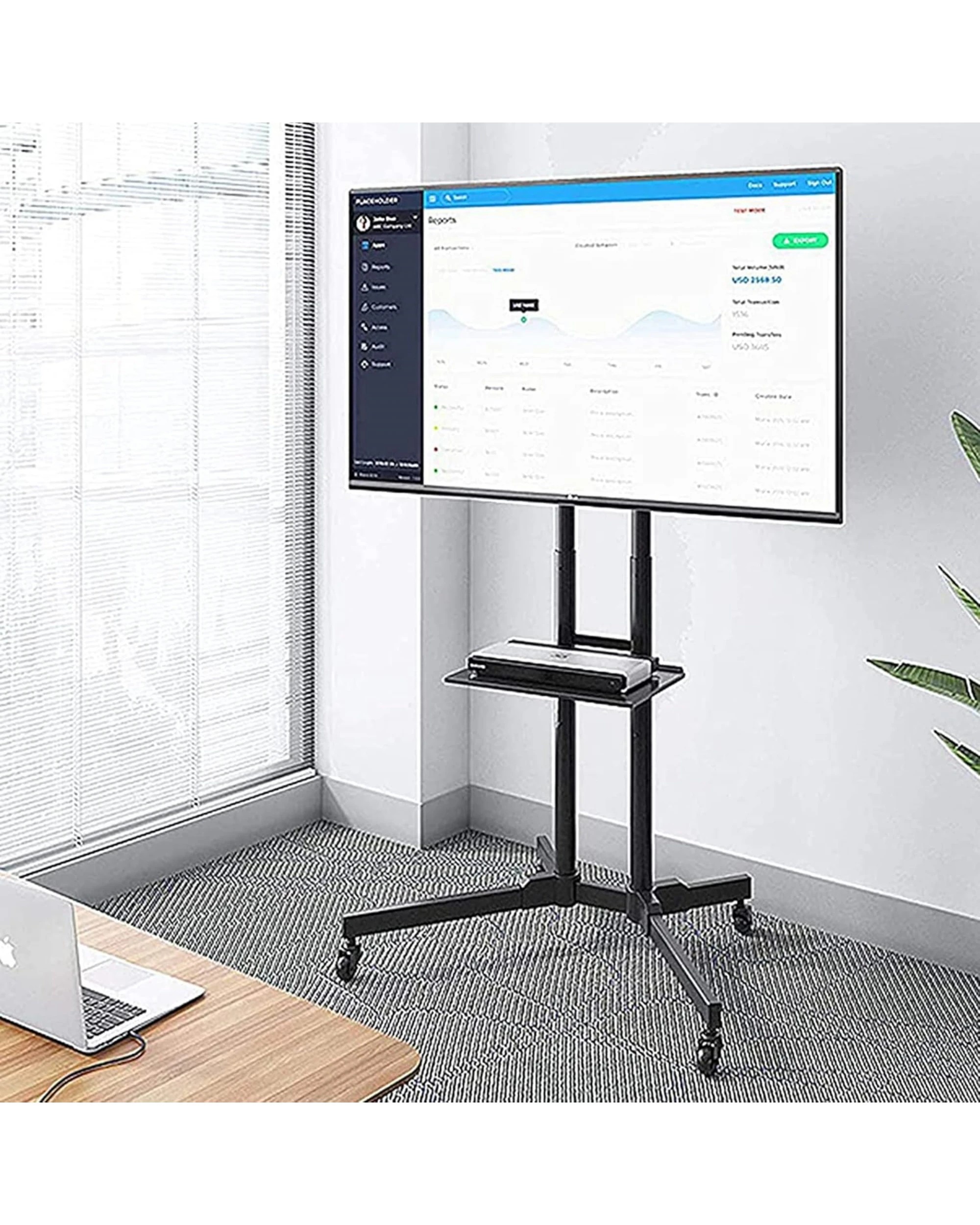 6 Advwin Mobile Tv Stand With Laptop Shelf and Wheels For 32"-65" Adjustable Height, 6 of 9