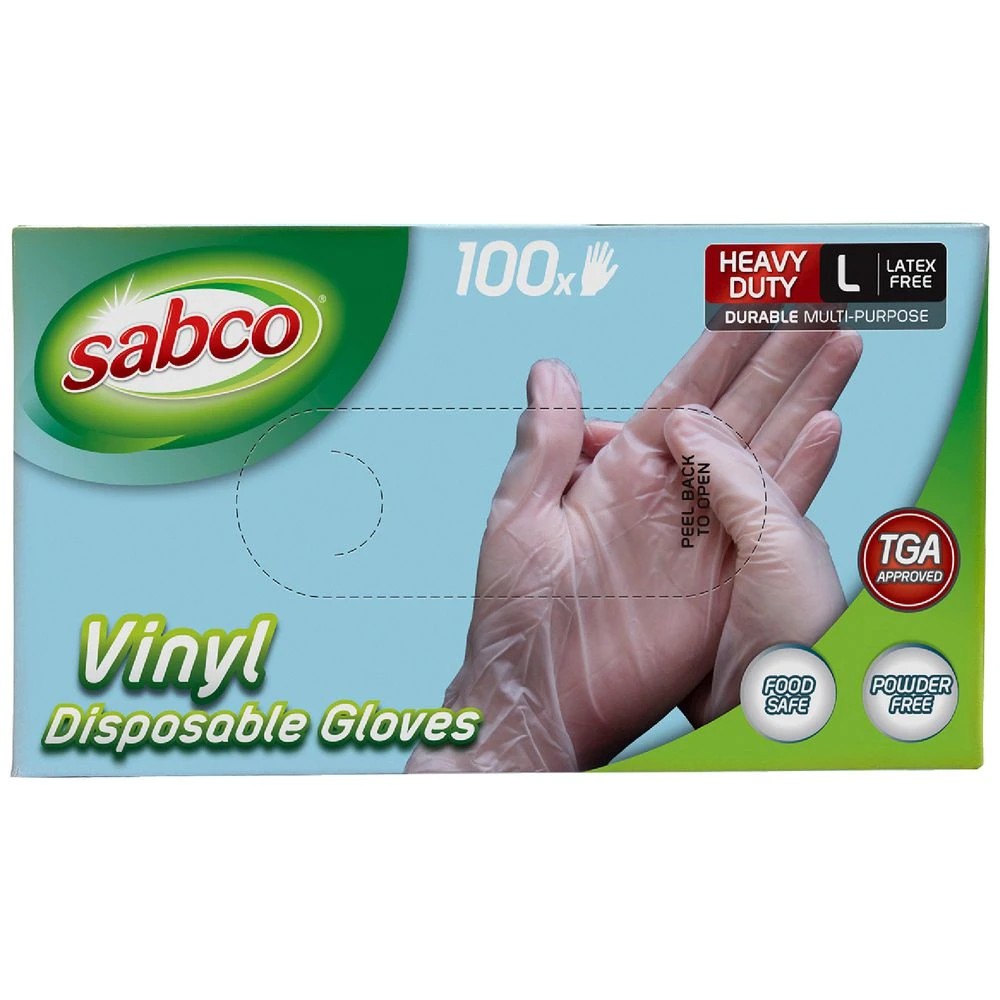 1 Sabco Vinyl Gloves Large 100 Pack, 1 of 4
