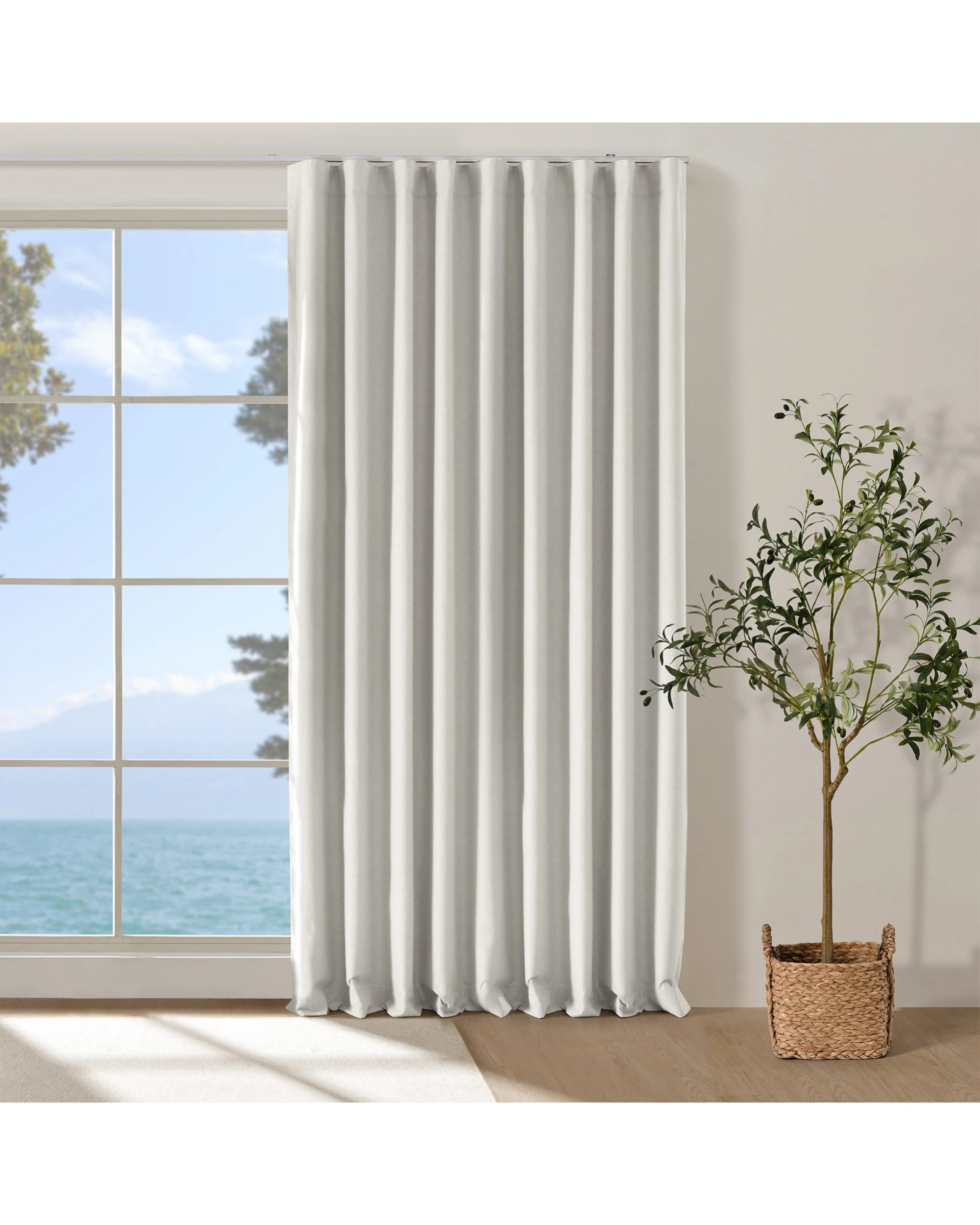 1 Cadence & Co. Bennett Faux Linen Blockout S-Fold Curtain 385x280cm - Fits 220cm Track - Cloud, 1 of 5