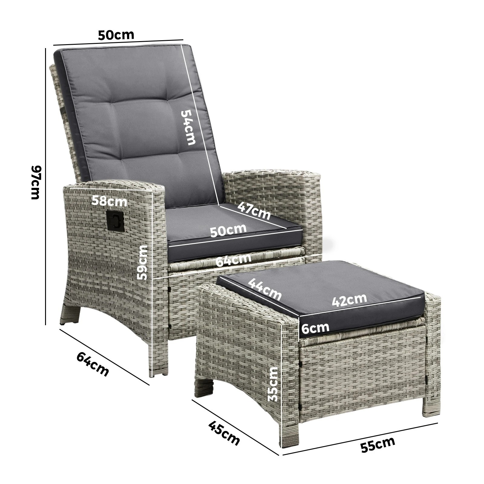 2 Livsip Recliner Chairs Sun Lounge Outdoor Furniture Wicker Patio Garden Sofa
 - Grey, 2 of 9