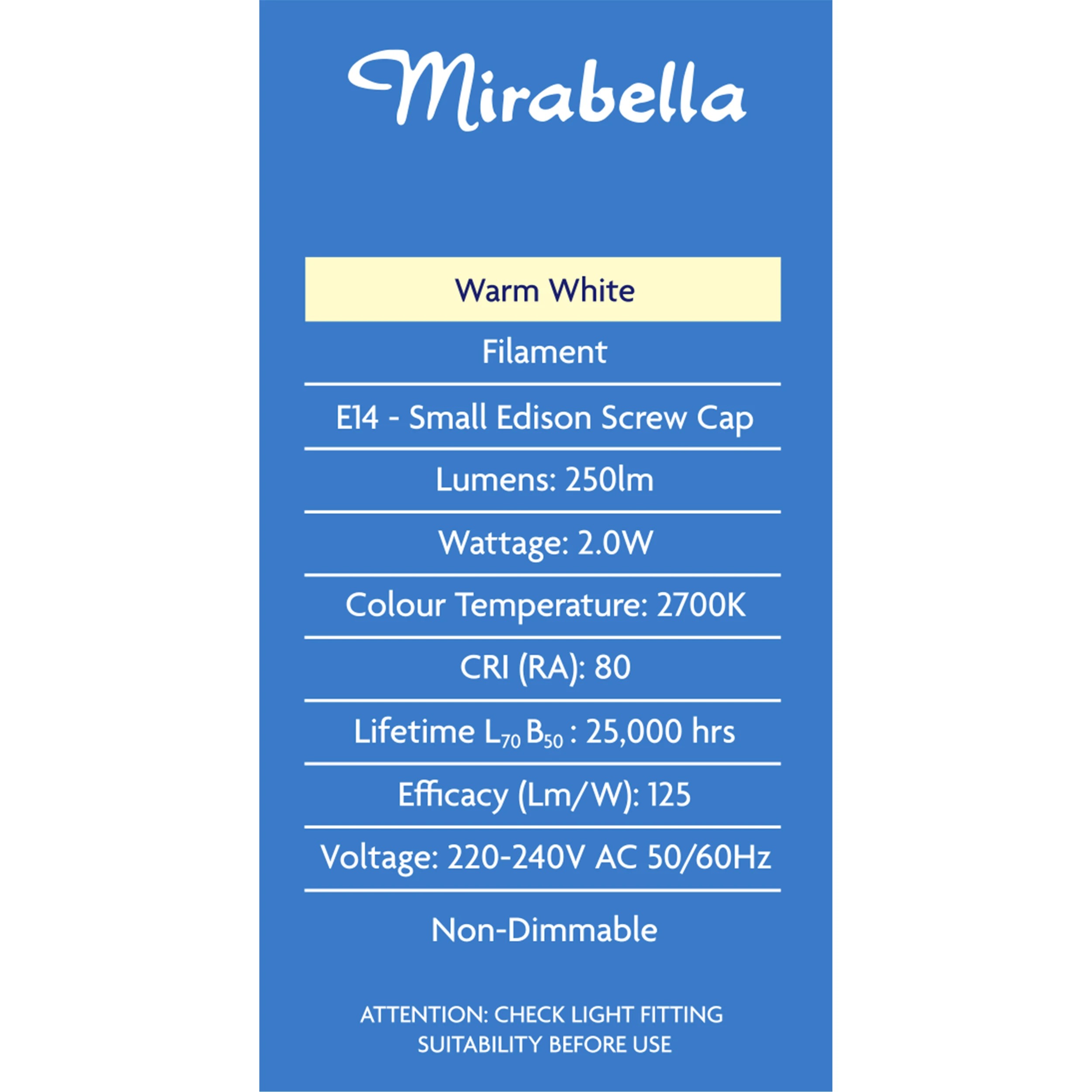 3 Mirabella 2W LED Filament Warm White Round Globe Bullb, 3 of 6