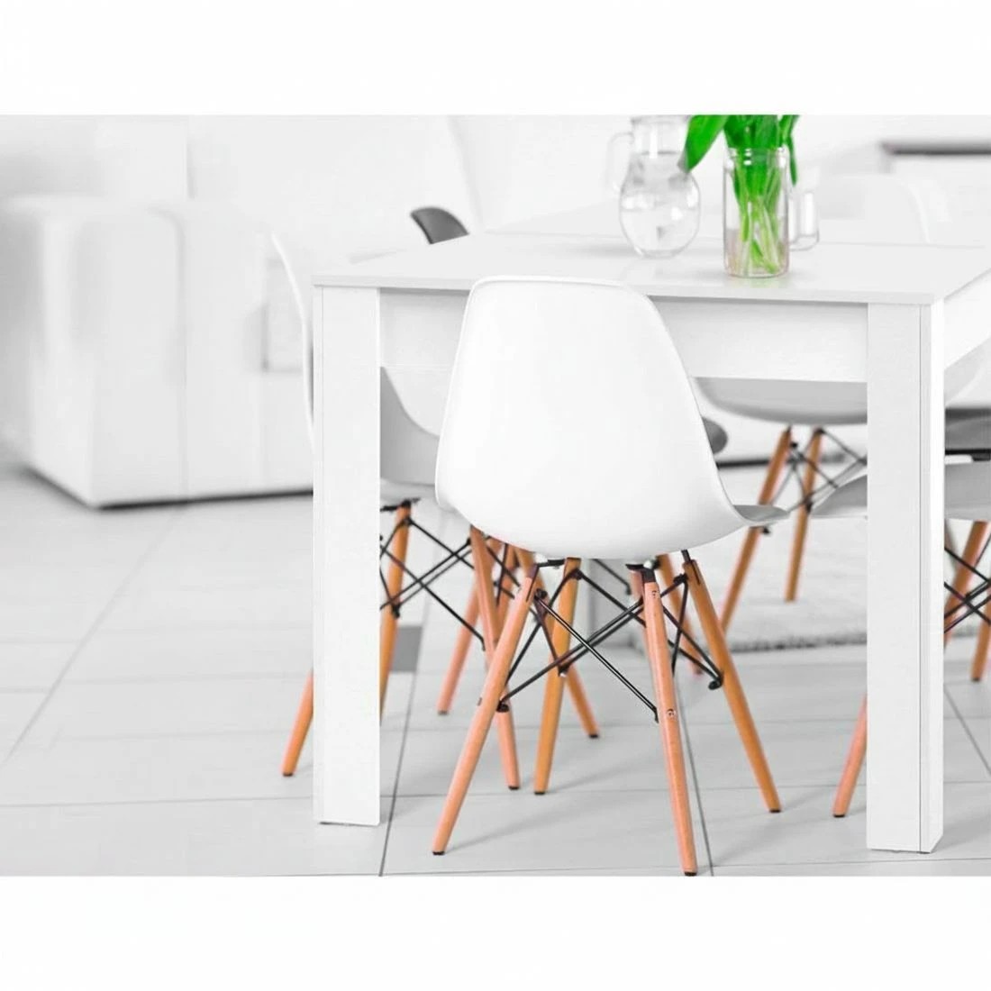4 Artiss Dining Table Rectangular 4 Seater 120CM - White, 4 of 5