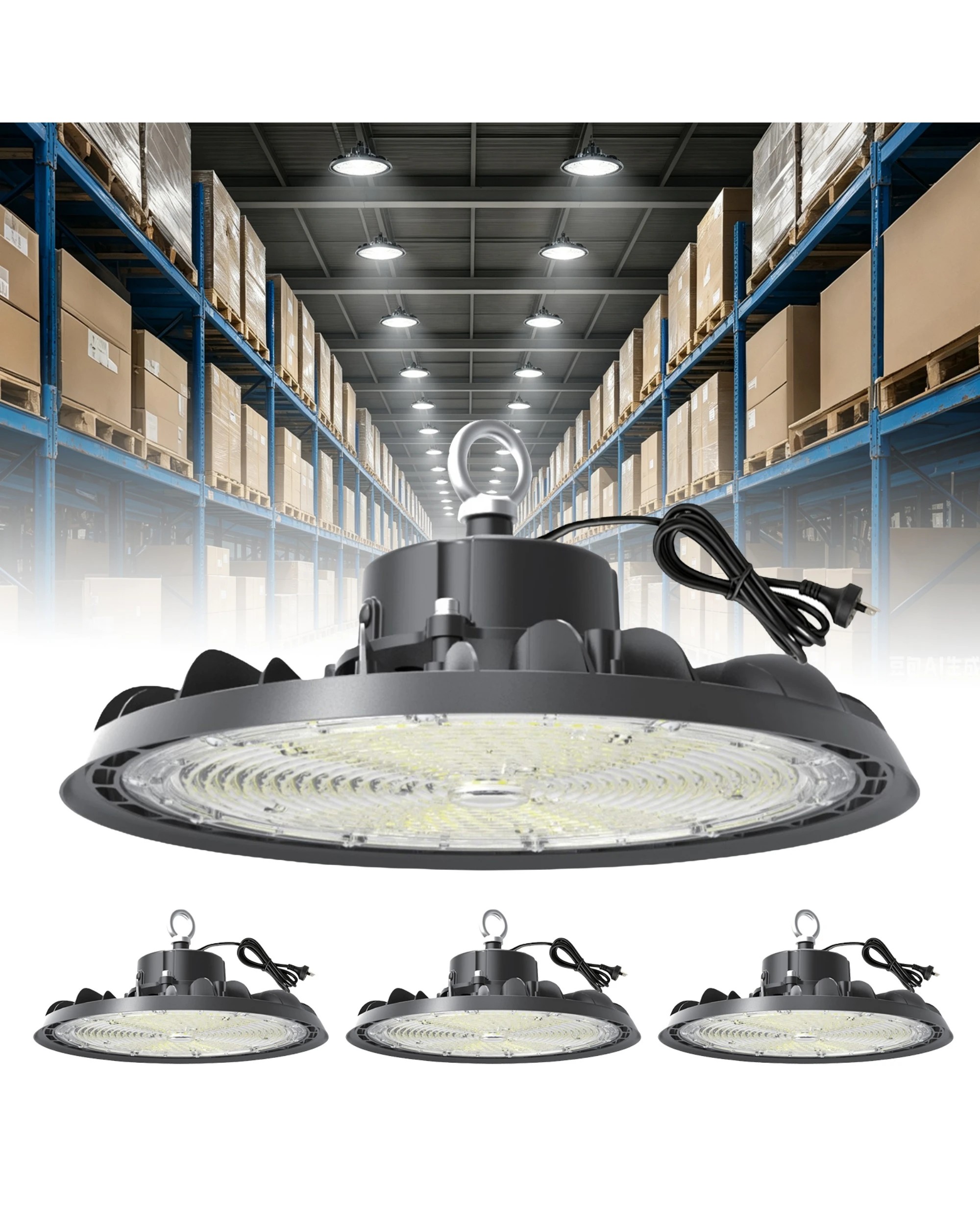 2 Advwin LED High Bay Light 200W IP66 3000K-6500K, 4 Pack - Black, 2 of 7