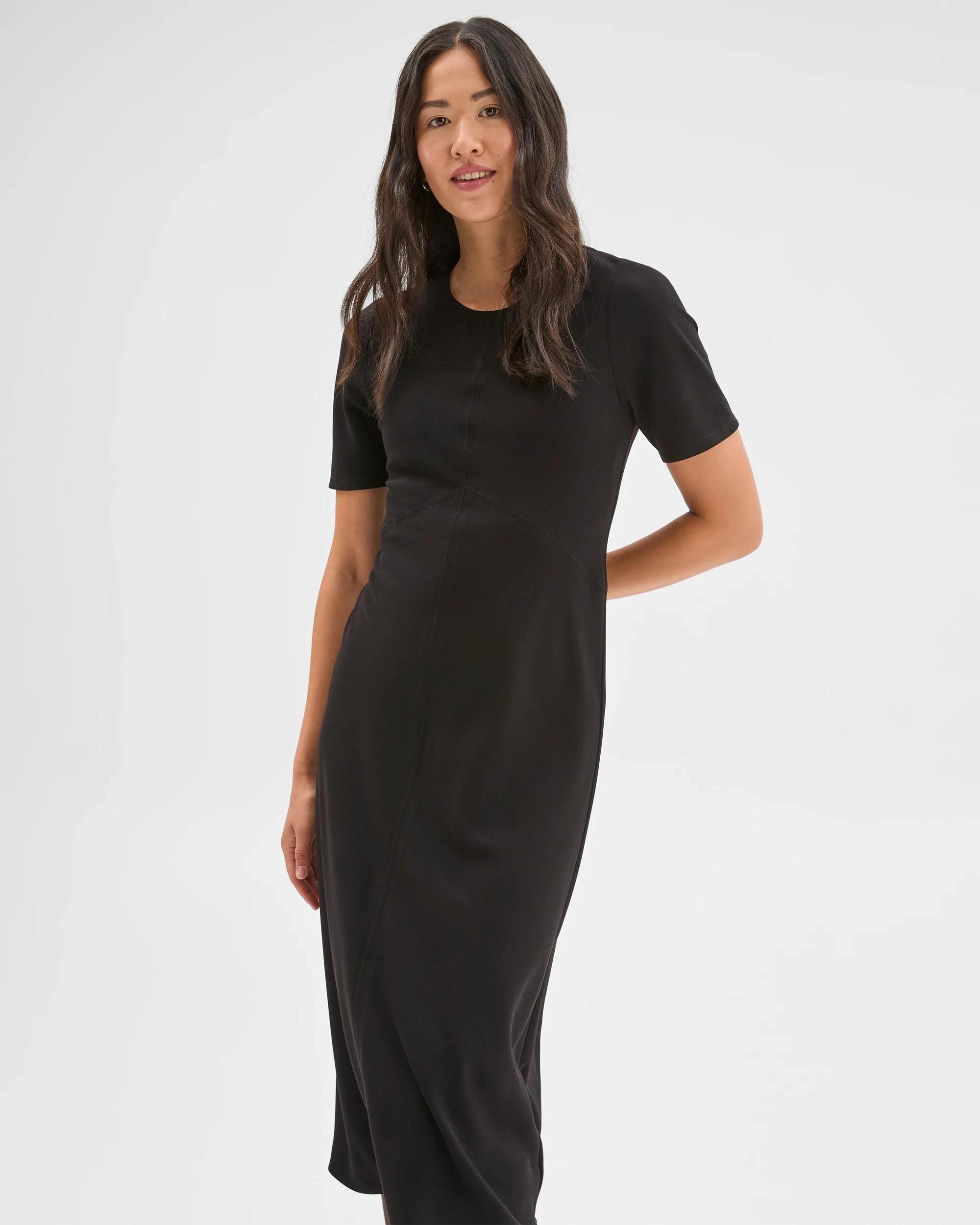3 Preview Short Sleeve Midi Crepe Woven Dress BLACK, 3 of 7