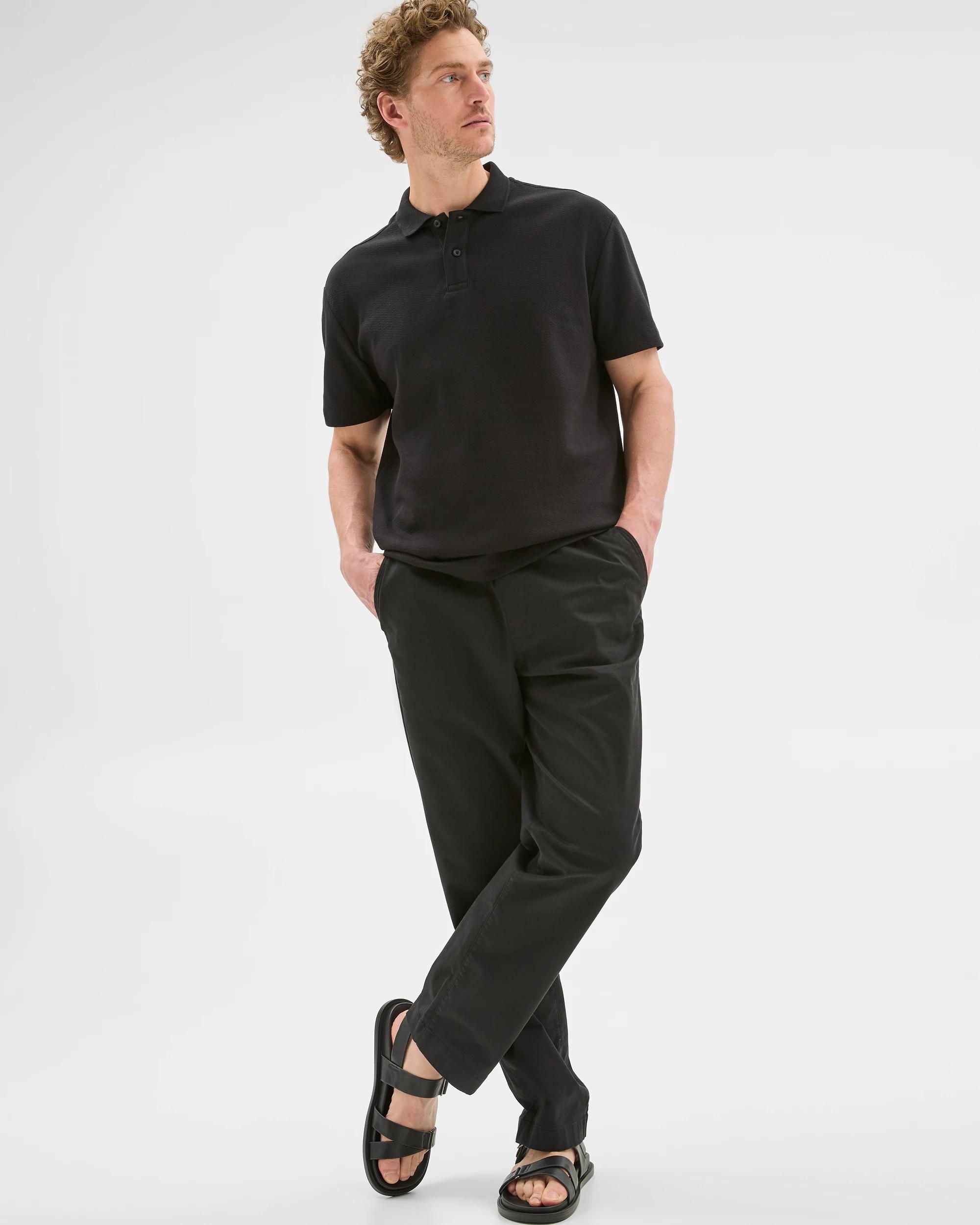 4 Target Australian Cotton Blend Textured Polo Shirt BLACK, 4 of 6