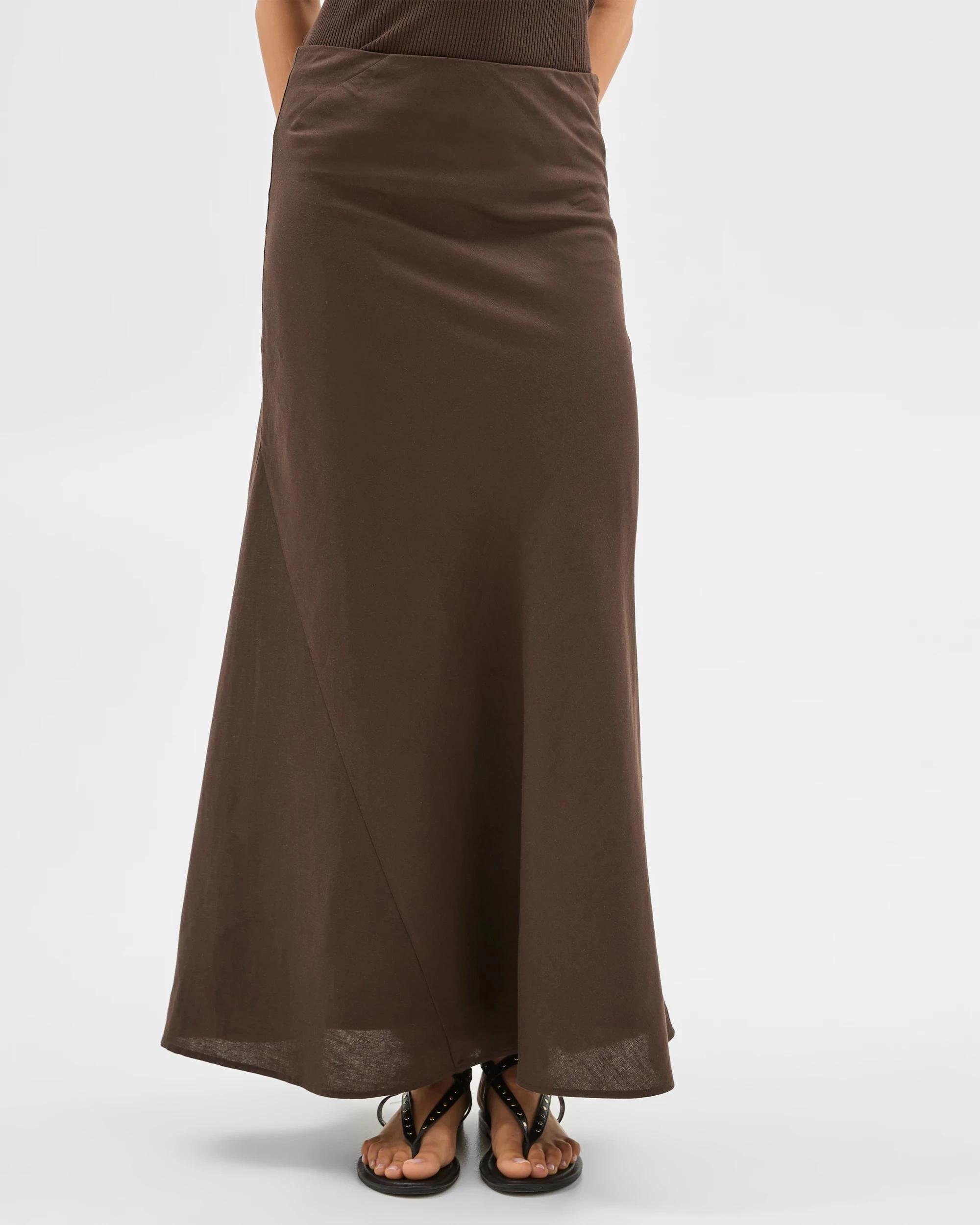 5 European Linen Blend Maxi Skirt - Lily Loves DEEP BROWN, 5 of 6