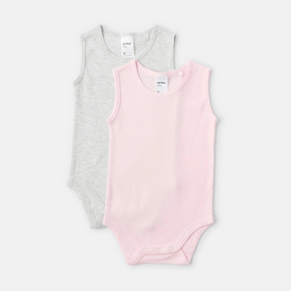 1 2 Pack Sleeveless Bodysuits PINK AND WHITE MARLE, 1 of 6