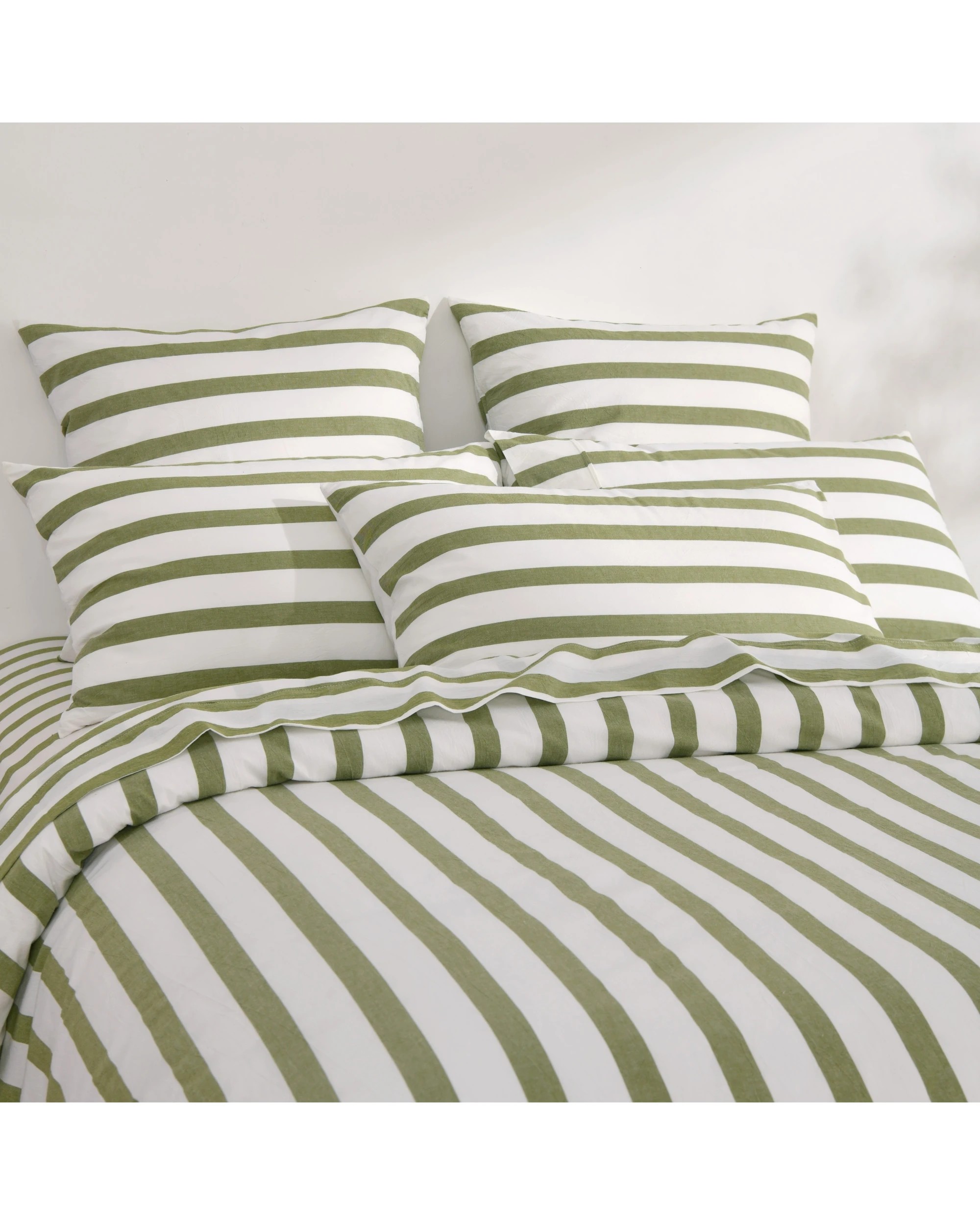 6 Dreamaker Cove Yarn Dyed Washed Cotton Striped Sheet Set - Double Bed - Olive, 6 of 7