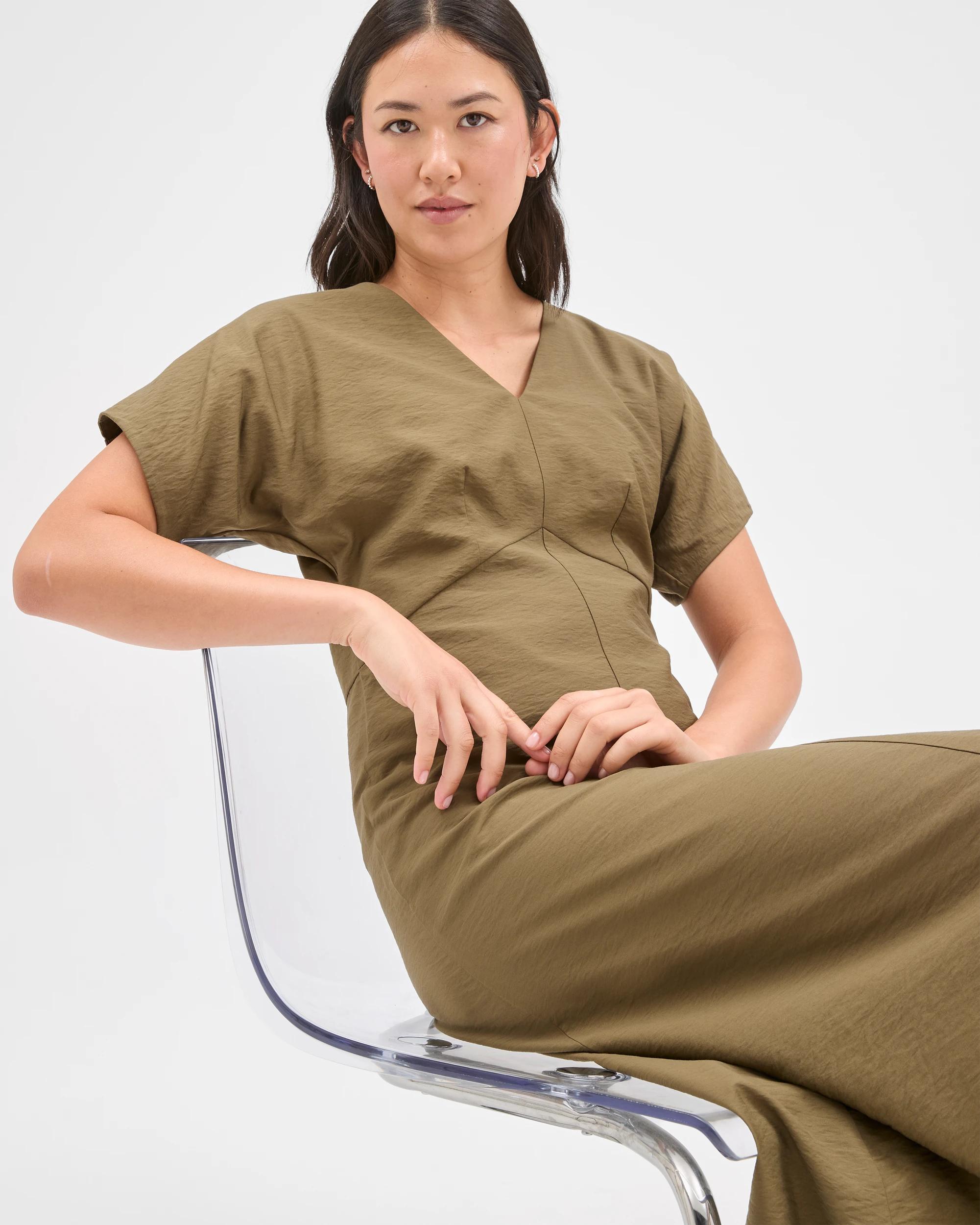 5 Preview Wendy Seam Detail Midi Dress KHAKI OLIVE, 5 of 7