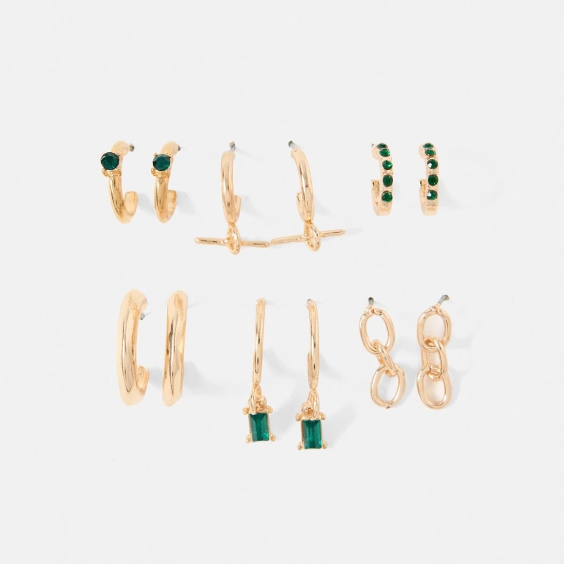 1 6 Pack Emerald Stone Earrings - Gold Tone and Green, 1 of 5