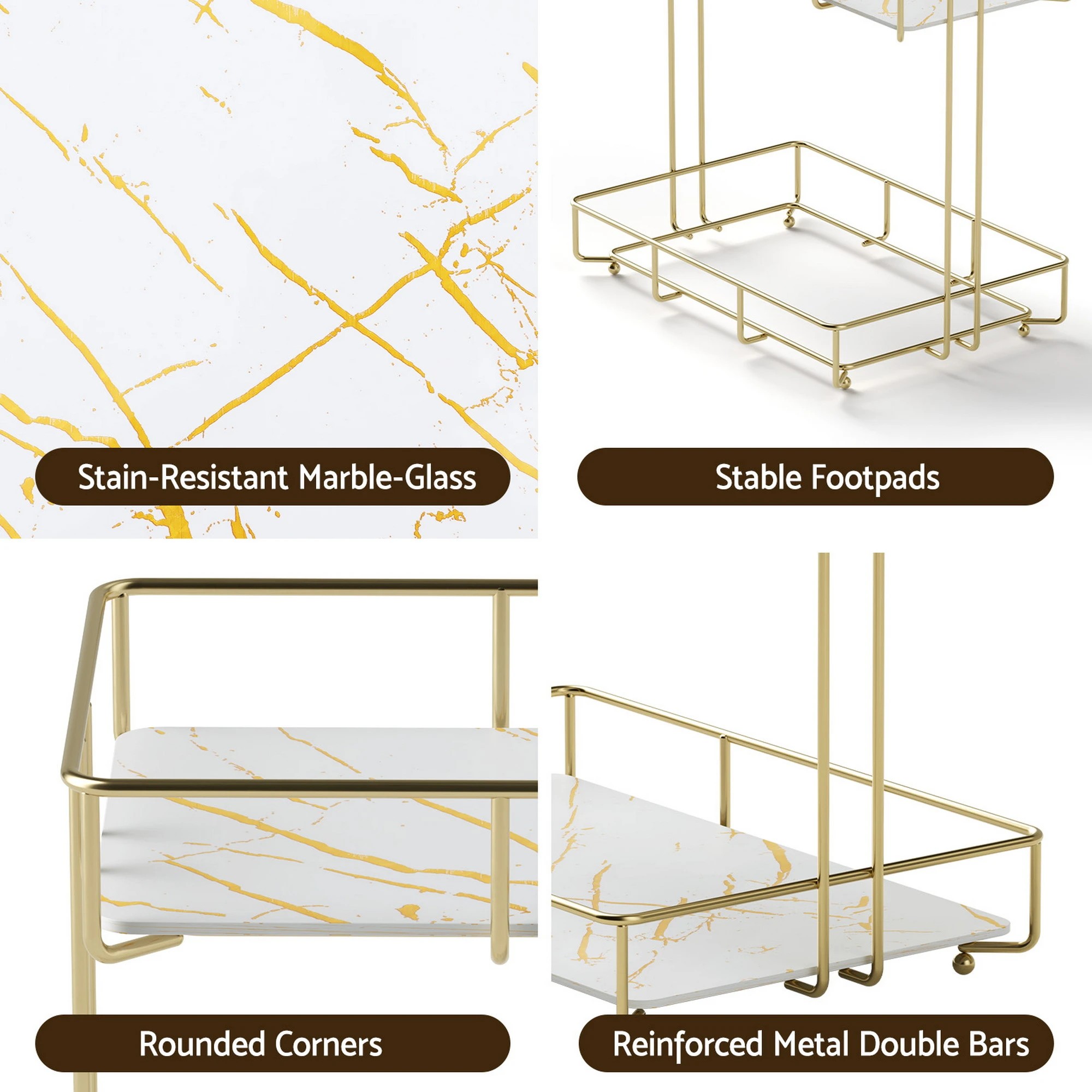 5 Artiss Bathroom Storage Rack 2 Tier Corner Organiser Gold Marble Look - Gold, 5 of 7