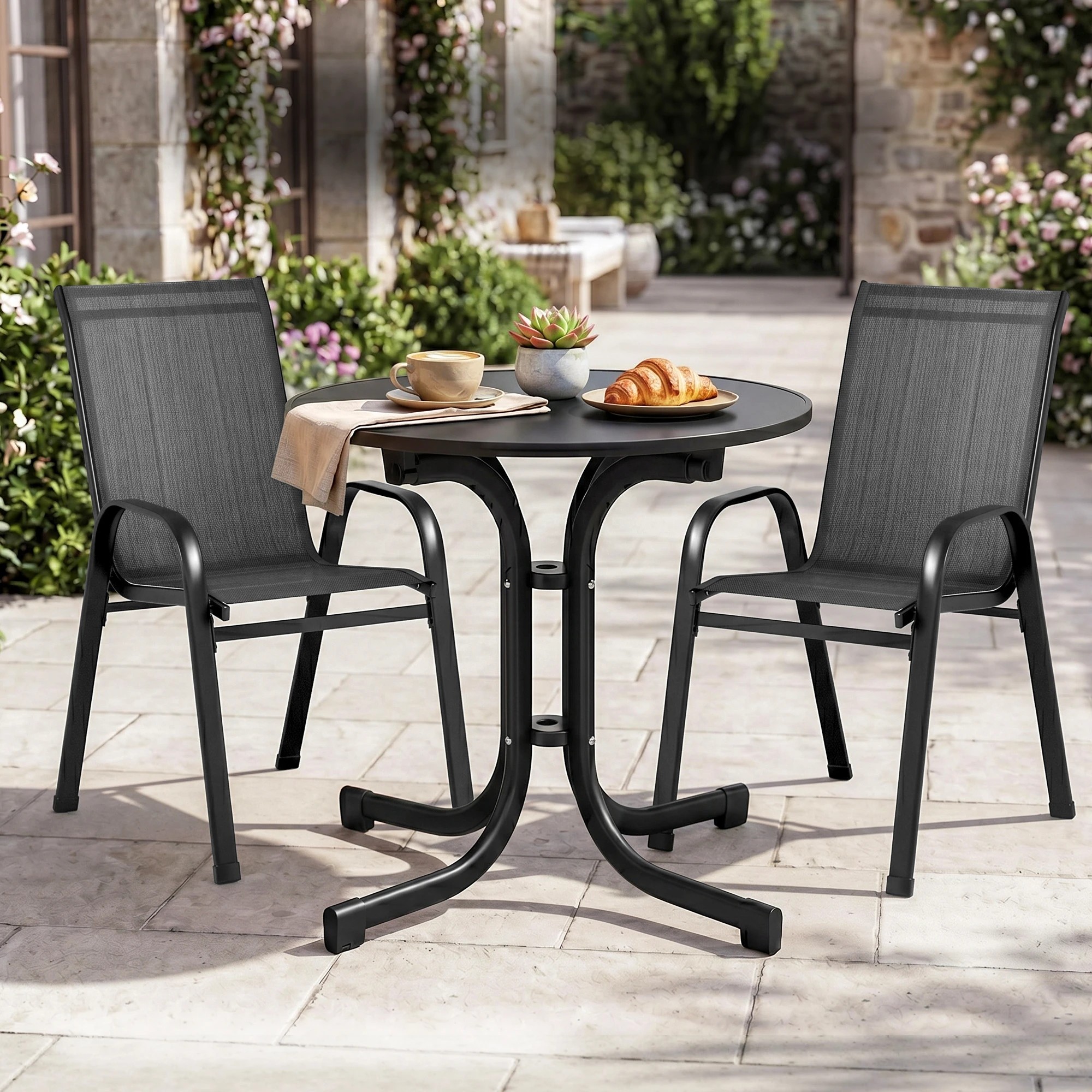 7 Gardeon Outdoor Side Table 80cm Folding Steel Round Bistro Desk Cafe Patio Furniture - Black, 7 of 8